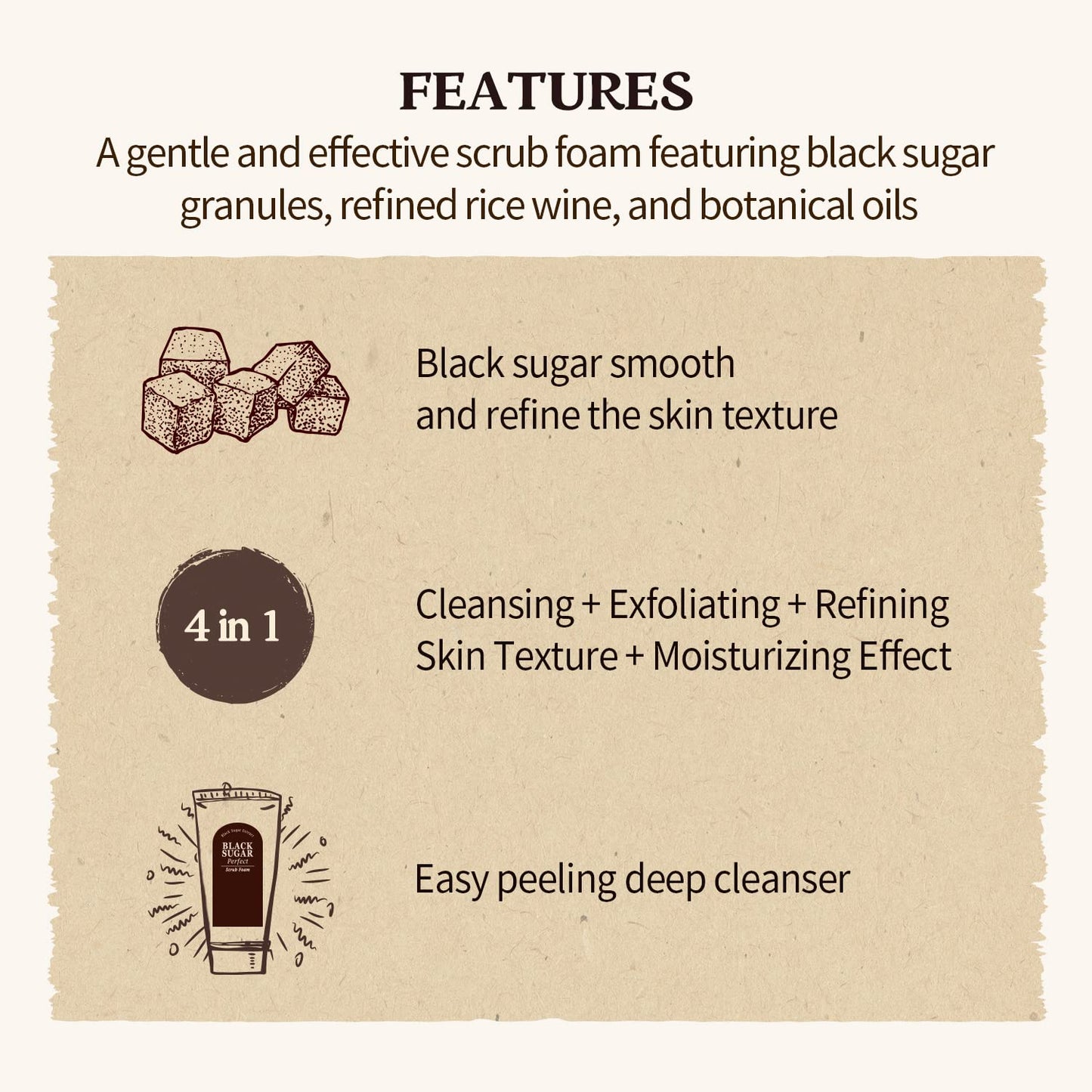 SKINFOOD Black Sugar Perfect Scrub Foam 180g - Detoxifying Pore Scrubs & Exfoliator Soft & Rich Bubble Facial Foam Cleanser, Removes Dead Skin Cells Beauty & Personal Care SKINFOOD 1957