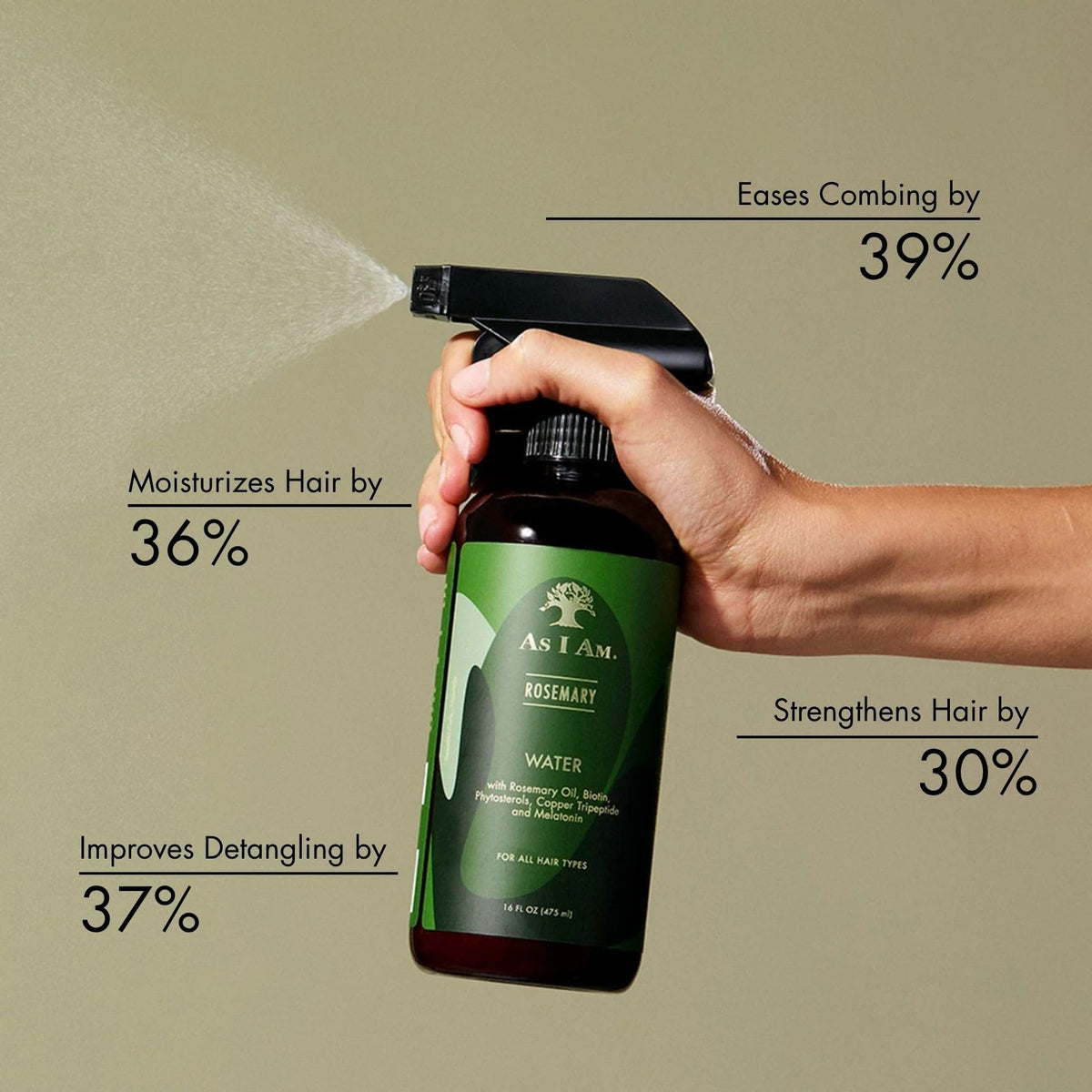 As I Am Rosemary Water 16 oz - Scalp Treatment for Hair Density - with Biotin & Saw Palmetto