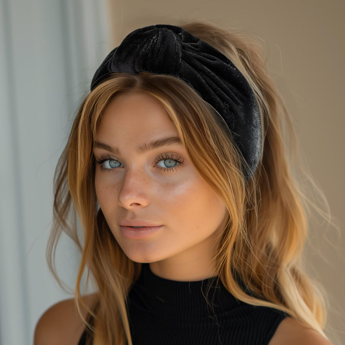 allydrew Wide Knotted Velvet Headbands, Top Knot Velvet Headbands for Women, Black