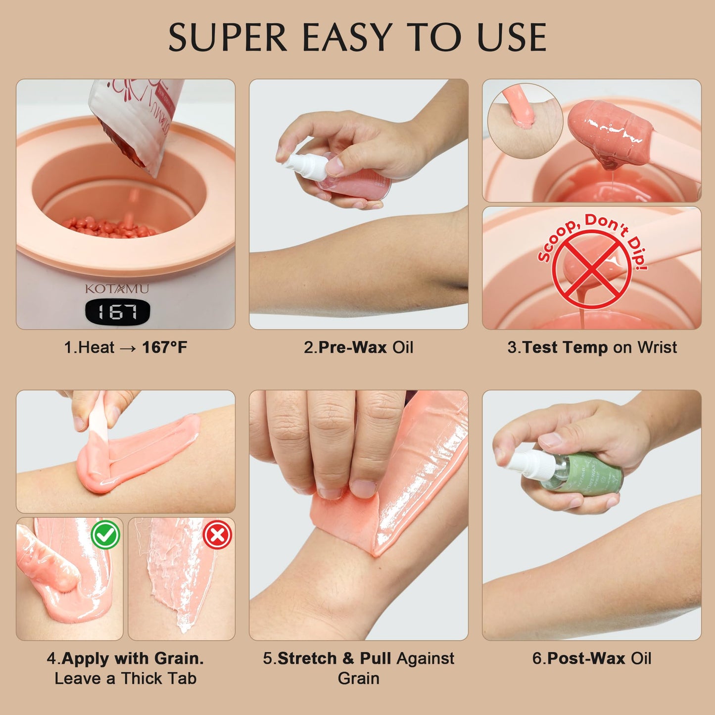 KOTAMU Wax Warmer, Waxing Kit for Women Men Hair Removal, Digital Waxing Machine for Face Eyebrow Bikini Brazilian Leg Body &Sensitive Skin, Pink Wax Beauty and Personal Care KOTAMU