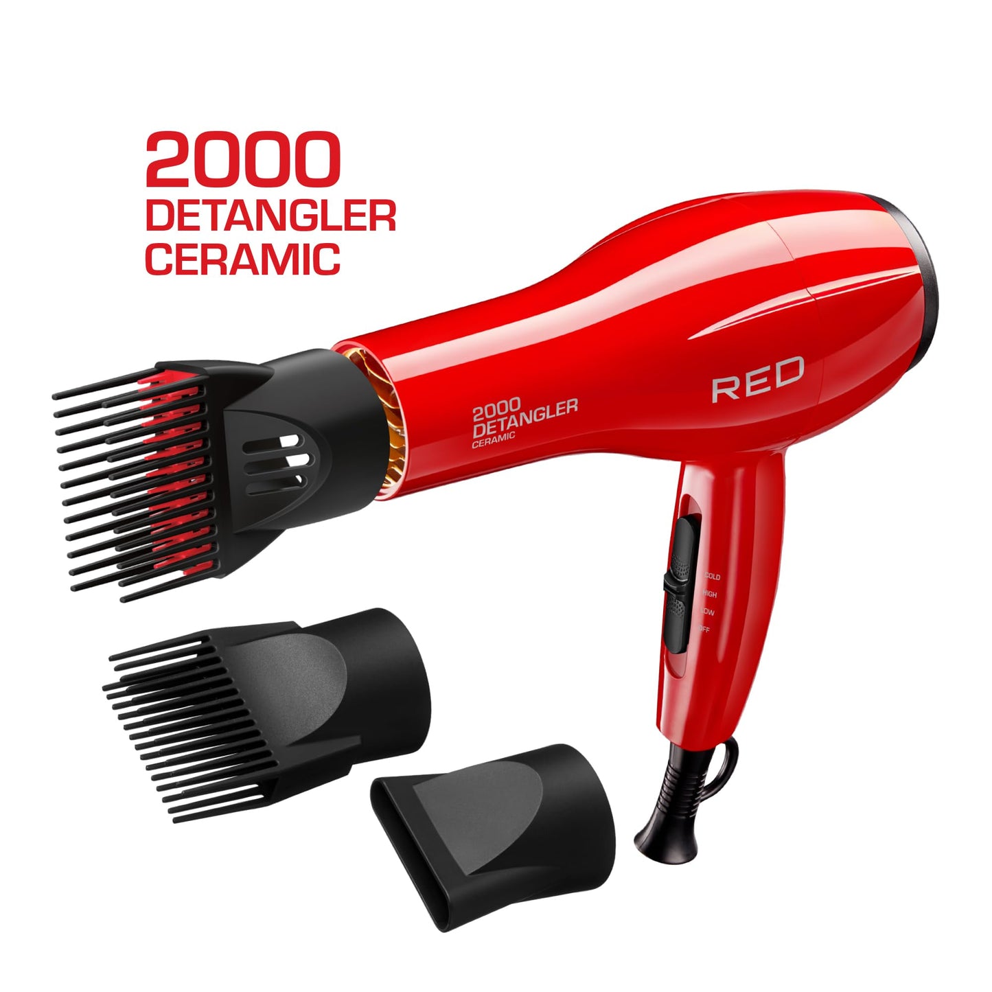 Red by Kiss 2000 Ceramic Hair Dryer, Professional Salon Blow Dryer 3 Attachments Included, 2 Detangler Piks, 1 Air Concentrator, Lightweight Beauty & Personal Care Red by Kiss