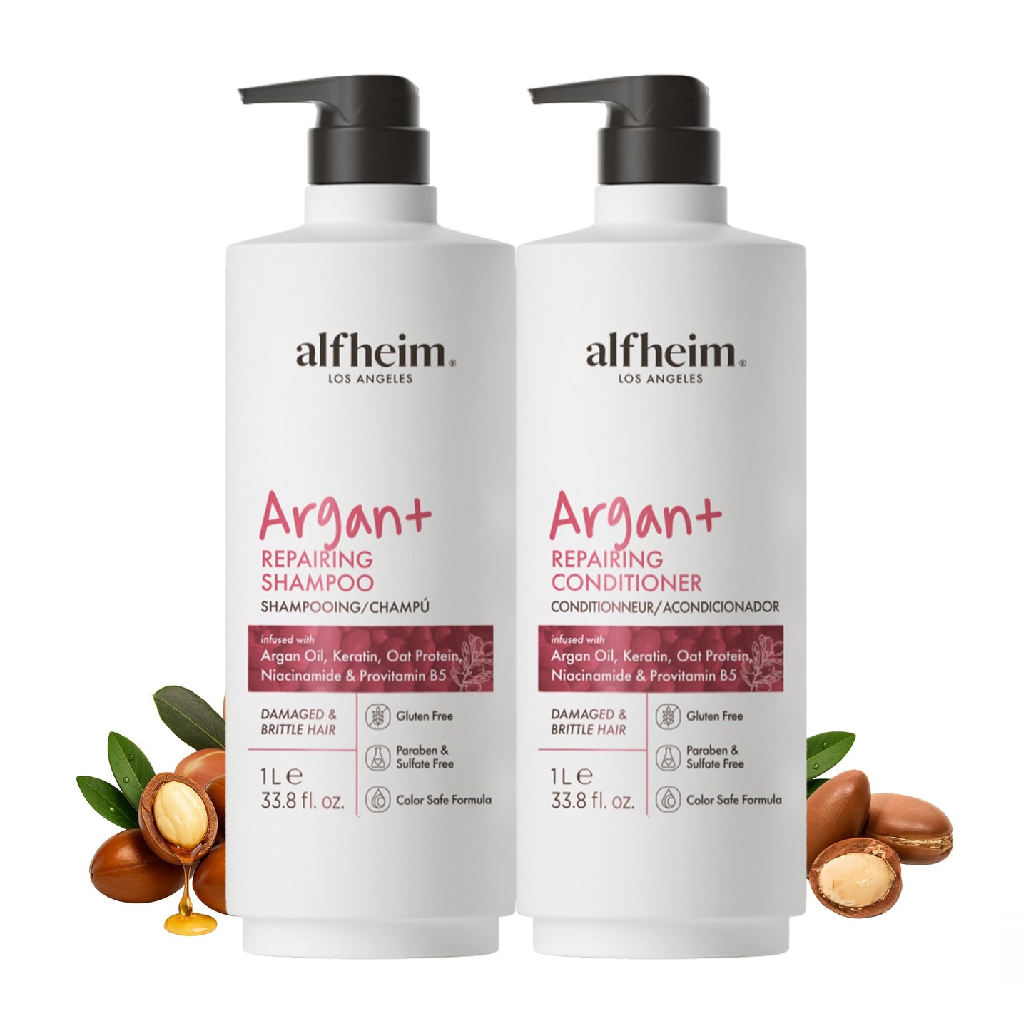 ALFHEIM Argan+ Repairing Shampoo & Conditioner Set for Dry, Damaged & Frizzy Hair with Argan Oil, Keratin - Deep Repair, Moisture, Shine & Frizz Beauty & Personal Care ALFHEIM