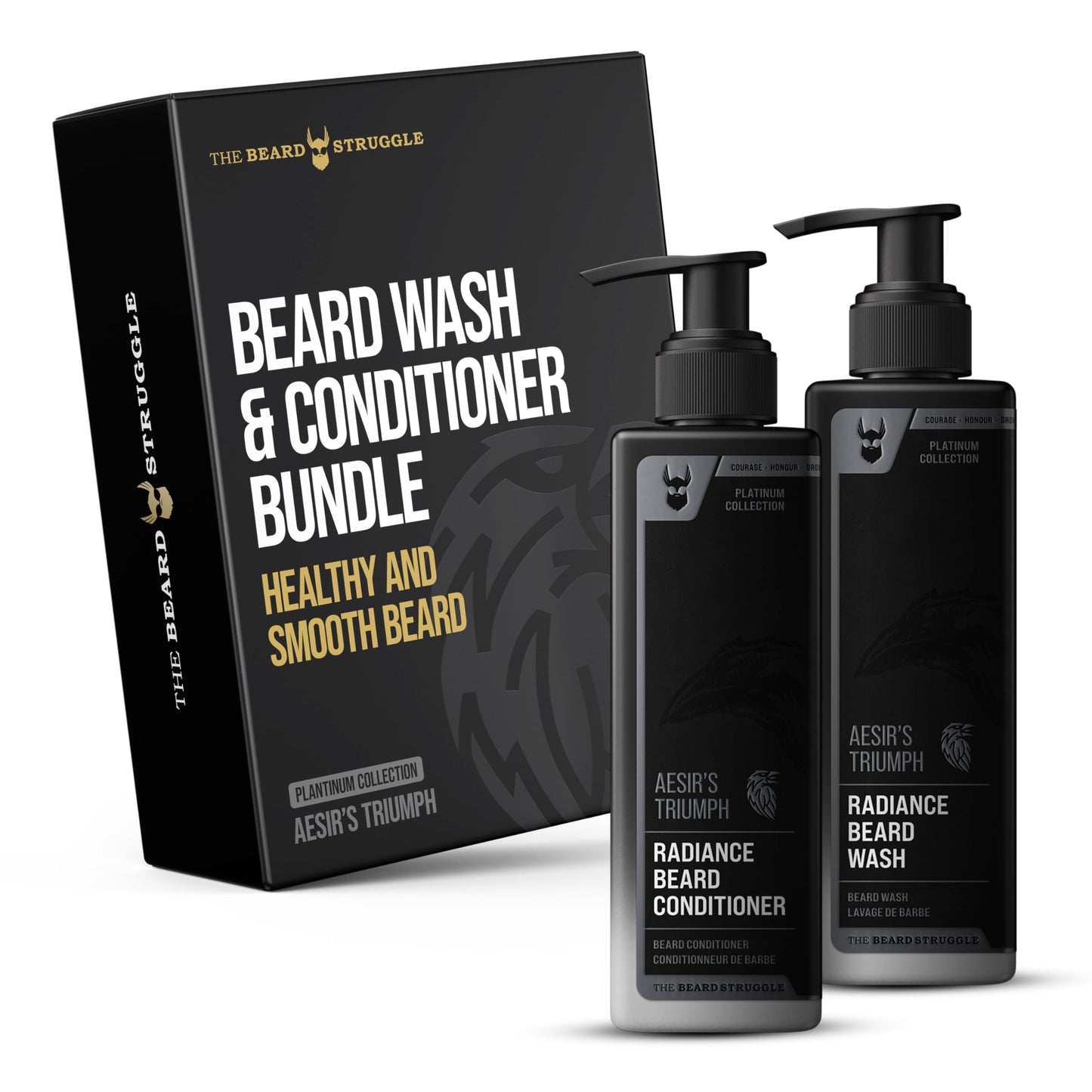 The Beard Struggle Radiance Beard Wash & Conditioner Bundle for Men - Platinum Collection - Pack of 2 - Aesir's Triumph - Nourish, Cleanse, Soften Beauty and Personal Care The Beard Struggle