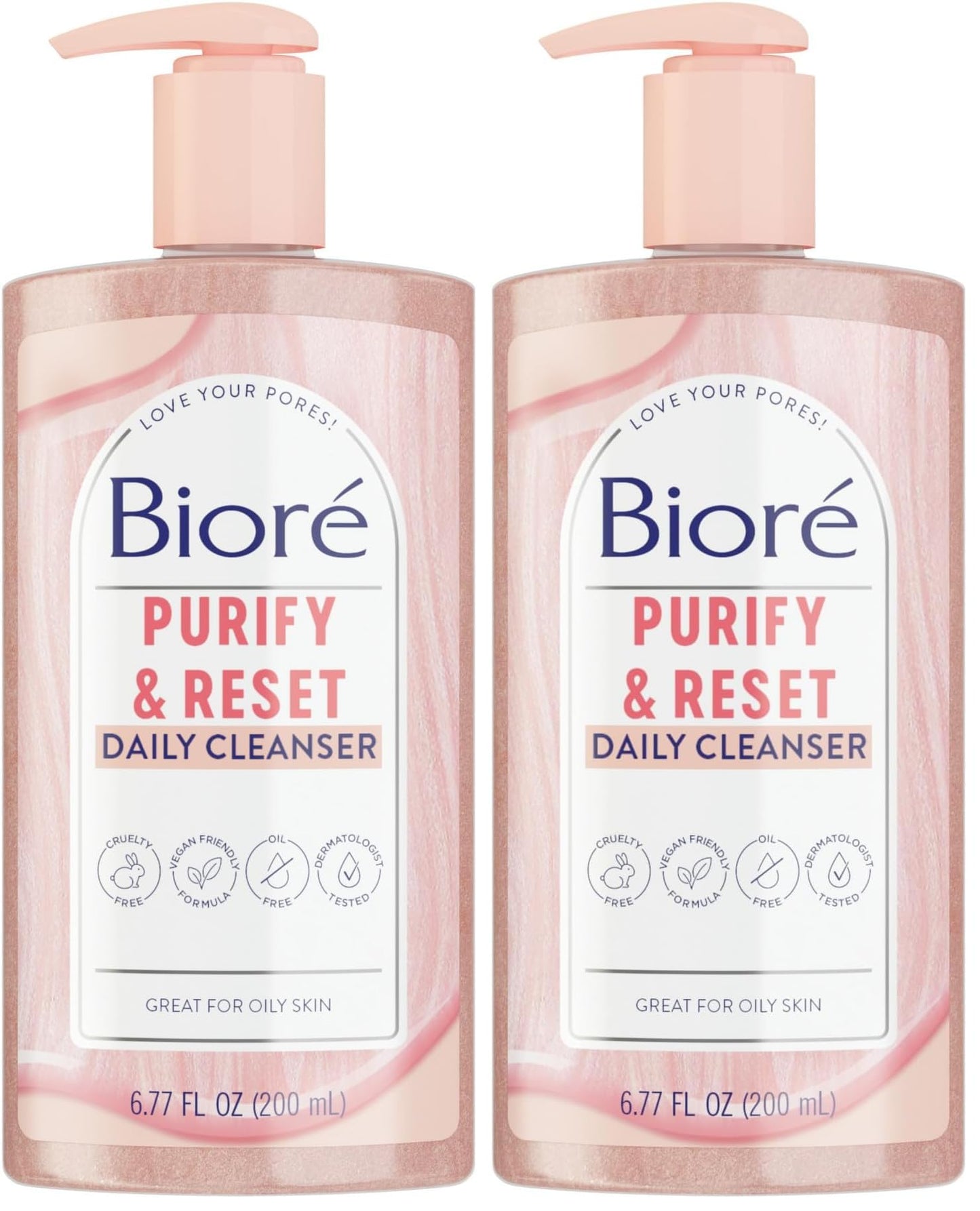 Bioré Rose Quartz + Charcoal Daily Purifying Cleanser,Oil Free Facial Cleanser Energizes Skin,Dermatologist Tested and Cruelty Free,6.77 oz,(Pack Beauty and Personal Care Bioré Default Title