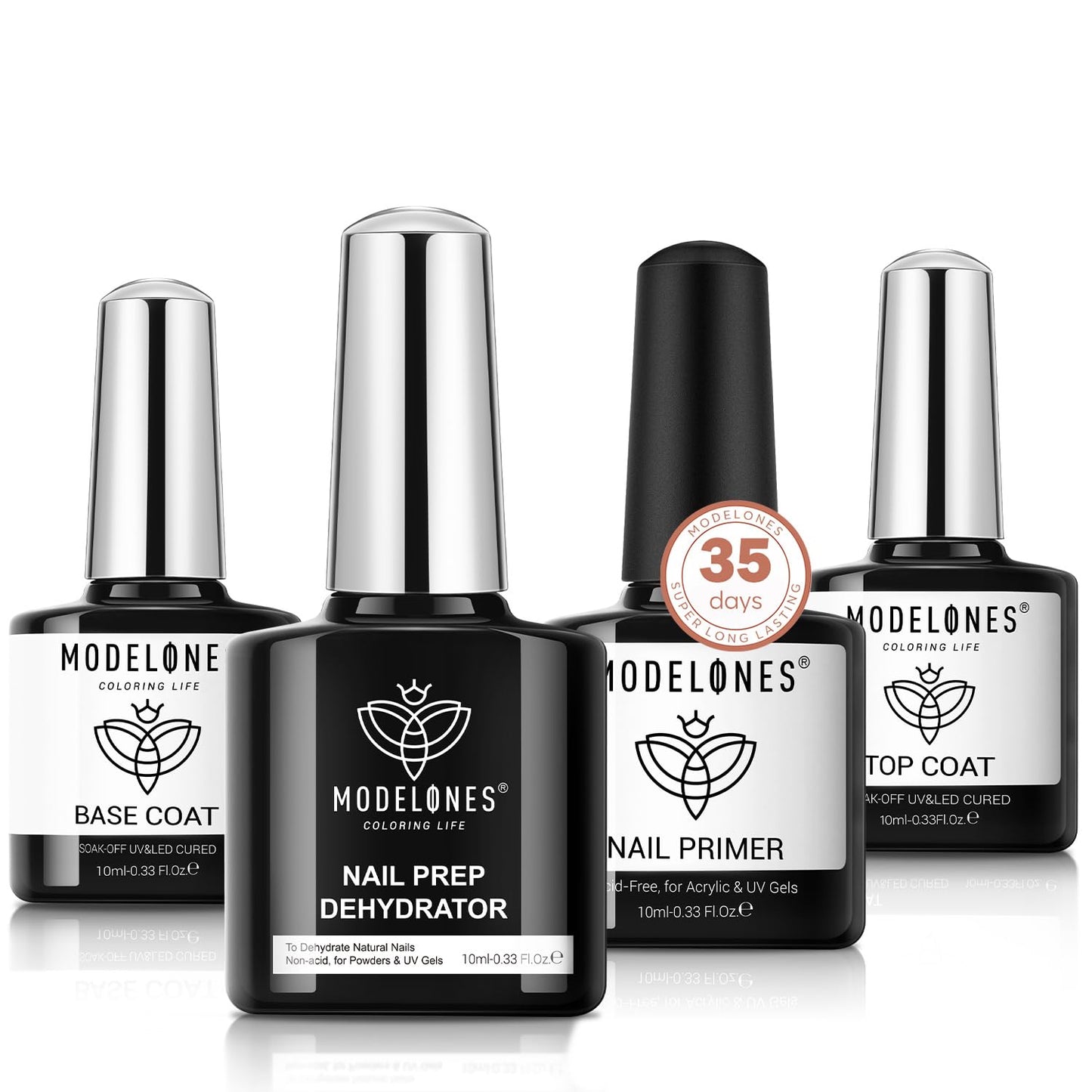 modelones Nail Dehydrator and Primer with Gel Base & Top Coat Set, Acid Free Acrylic Supplies Primer Glossy Gel Nail Polish Nail Thickening Solution Beauty and Personal Care modelones Default Title