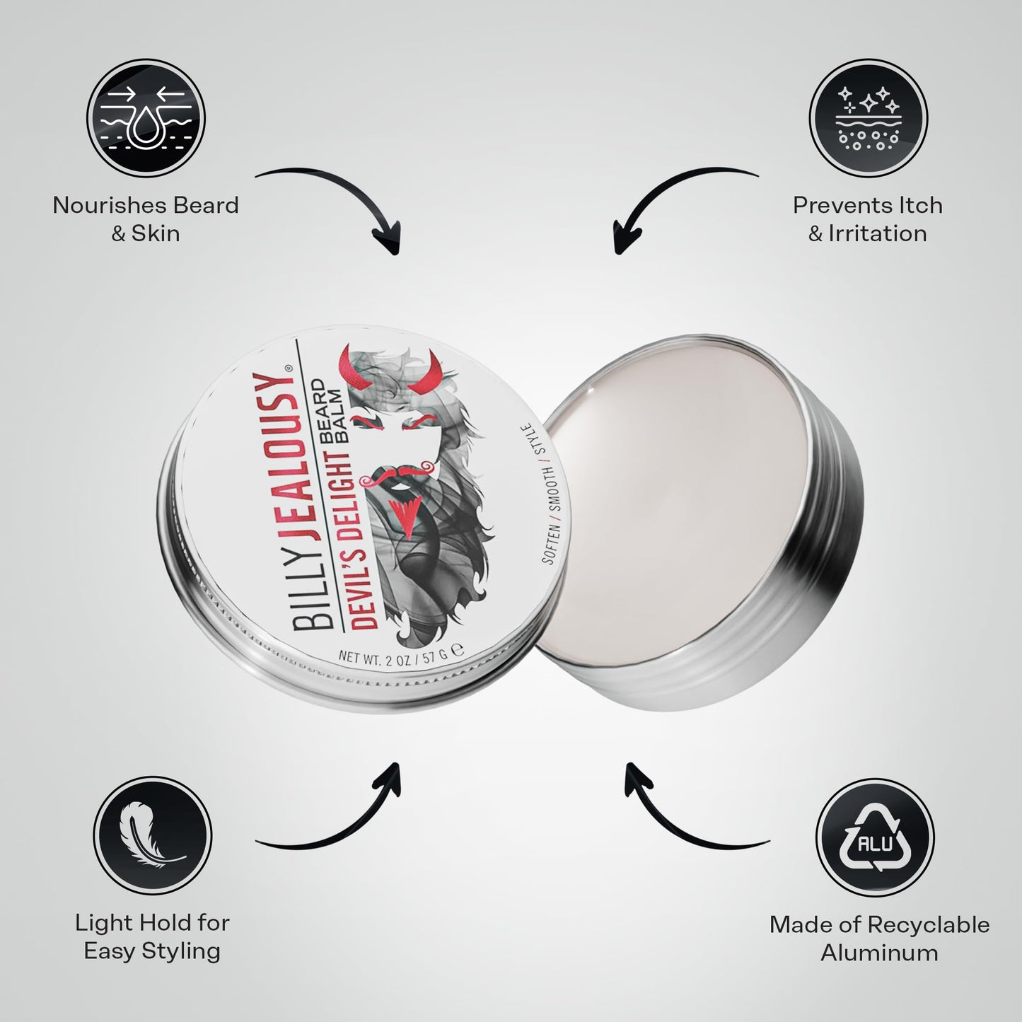 Billy Jealousy Moisturizing Strengthening & Softening Everyday Scented Beard Balm, Devil's Delight, 2 oz. Beauty & Personal Care Billy Jealousy