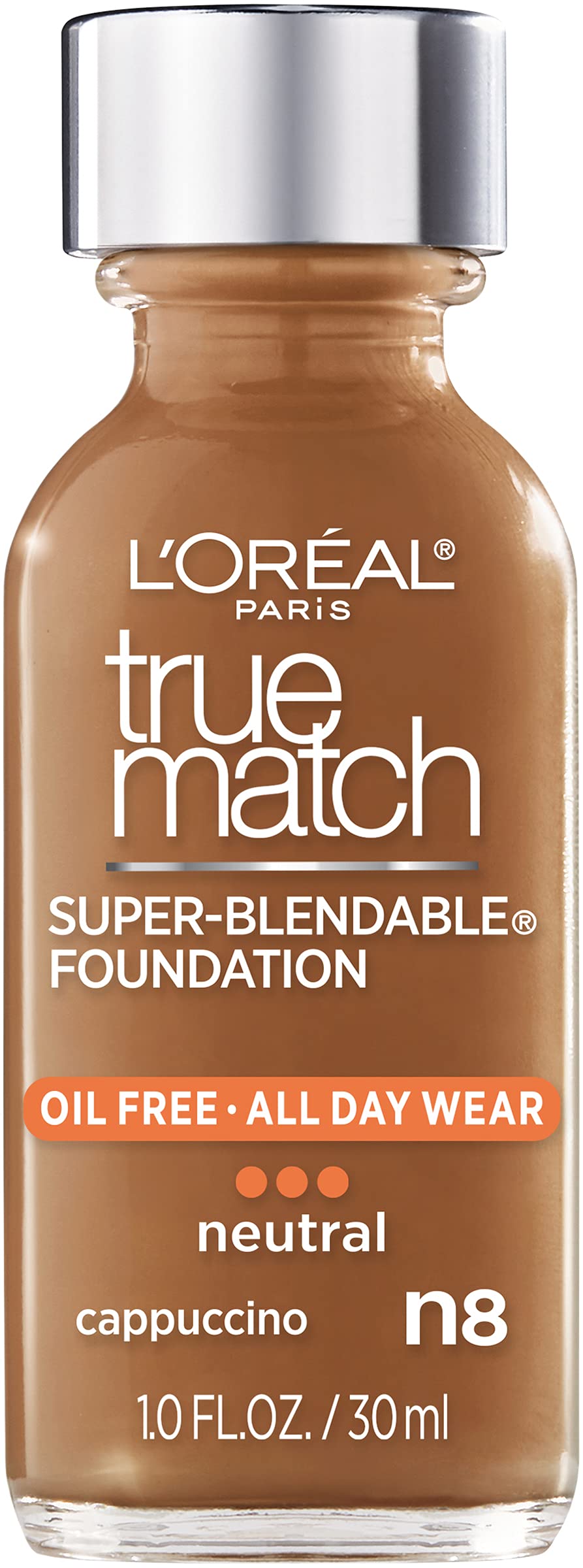 L’Oréal Paris Makeup True Match Super-Blendable Liquid Foundation, Cappuccino N8, 1 Fl Oz,1 Count Beauty & Personal Care L'Oreal Paris