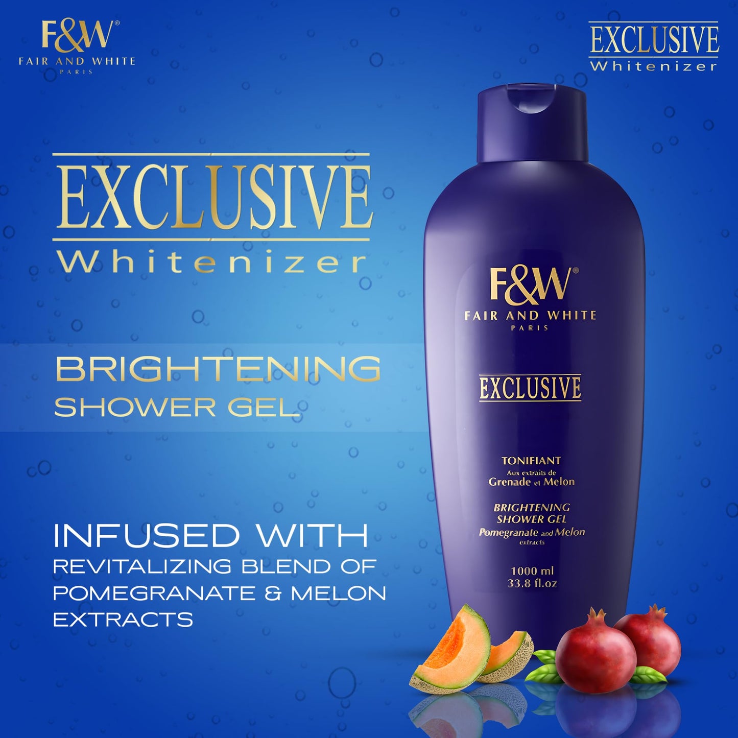 FAIR & WHITE Exclusive, Skin Brightening Body Wash - 33.8 fl.oz / 1000ml - Daily Shower Gel, Uneven Skin Tone, with Pomegranate and Melon Extracts Beauty & Personal Care FAIR & WHITE