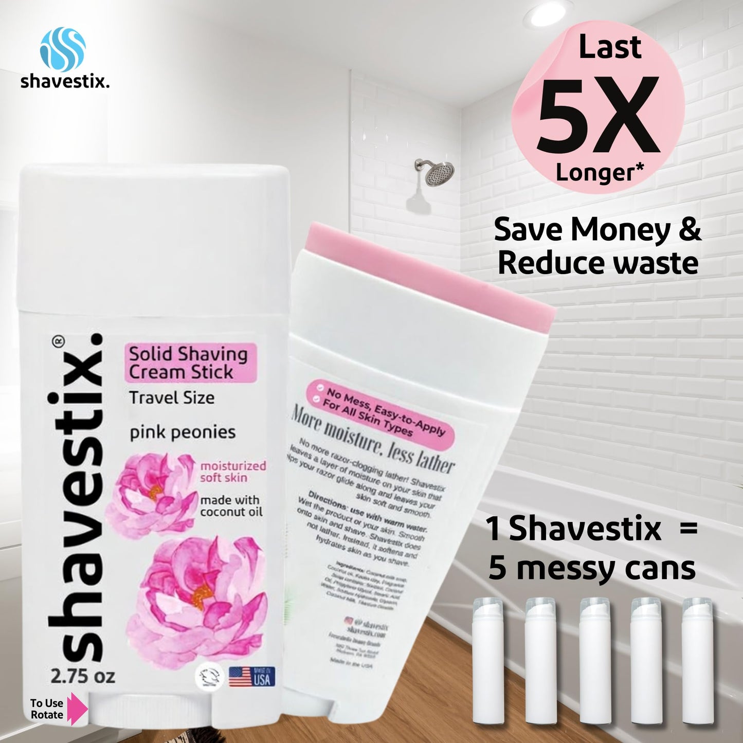 Shavestix Travel Size Shaving Stick 2.75 Oz - Pink Peonies Scented Shave Gel Bar - Moisturizing Hair Removal Cream for Women & Men - Compact Shave Beauty and Personal Care Shavestix.