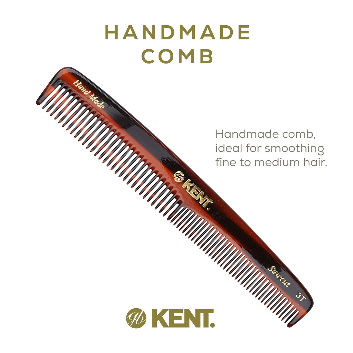 Kent 3T 6.5 Inch Double Tooth Dressing Comb, Fine and Wide Tooth Grooming Comb for Hair, Beard, Mustache and Styling for Men, Women, Kids, Made in