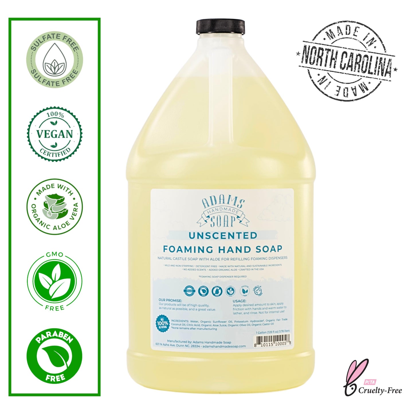 Adams Handmade Soap Thin Castile Foaming Liquid Hand Soap 1 Gallon Refill - Unscented Beauty & Personal Care Adams Handmade Soap