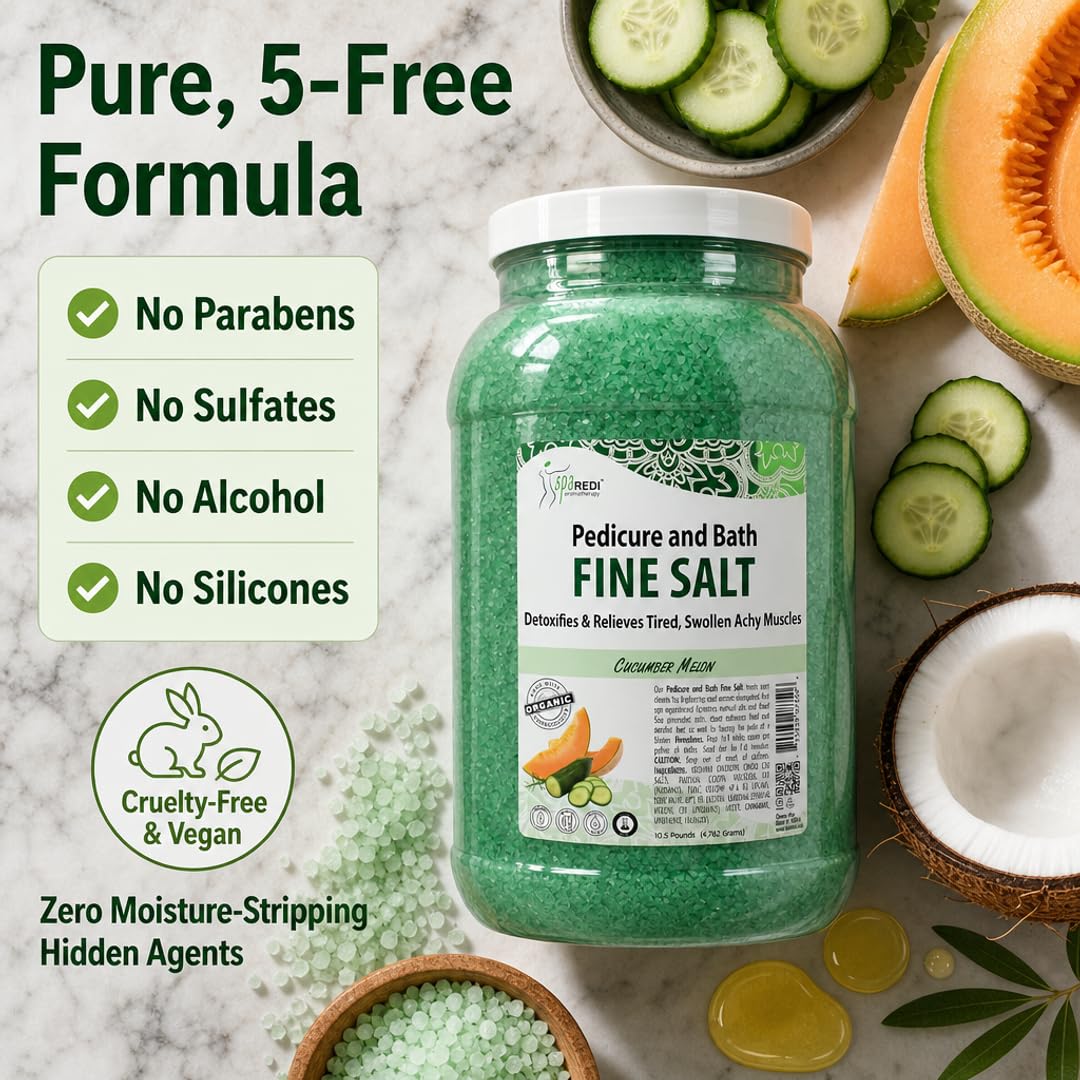 SPA REDI - Detox Foot Soak Pedicure and Bath Fine Salt, Cucumber and Melon, 128 Oz - Made with Dead Sea Salts, Argan Oil, Coconut Oil, and Essential Beauty and Personal Care SPA REDI