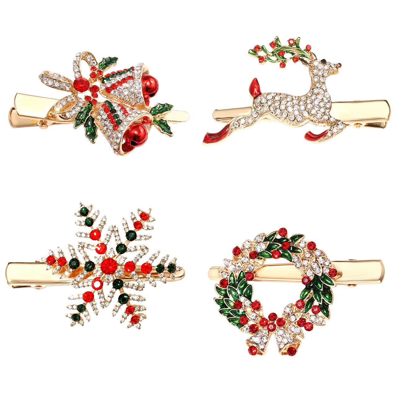CENAPOG Christmas Hair Clips for Women Girls Sparkly Rhinestone Reindeer Wreath Hairpins Xmas Themed Snowflake Jingle Bell Hair Barrettes Festive Beauty & Personal Care CENAPOG