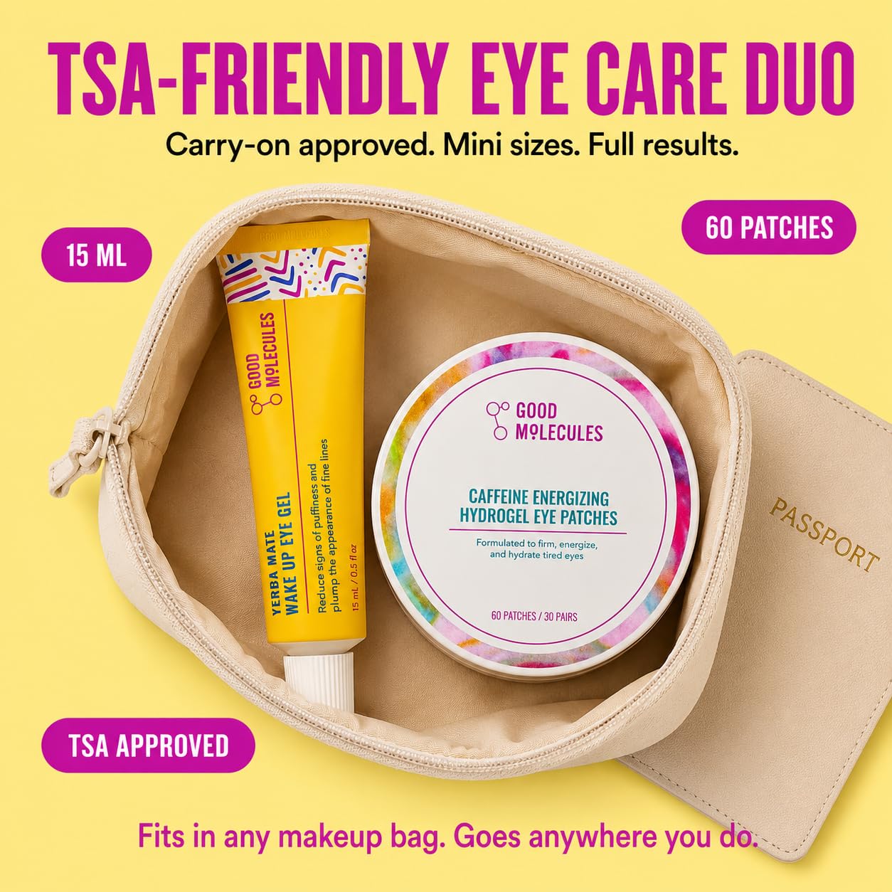 Good Molecules Under Eye Cream and Eye Patches for Dark Circles, Puffiness and Tired Eyes - Yerba Mate Eye Gel (15ml) and Caffeine Hydrogel Eye Beauty & Personal Care Good Molecules