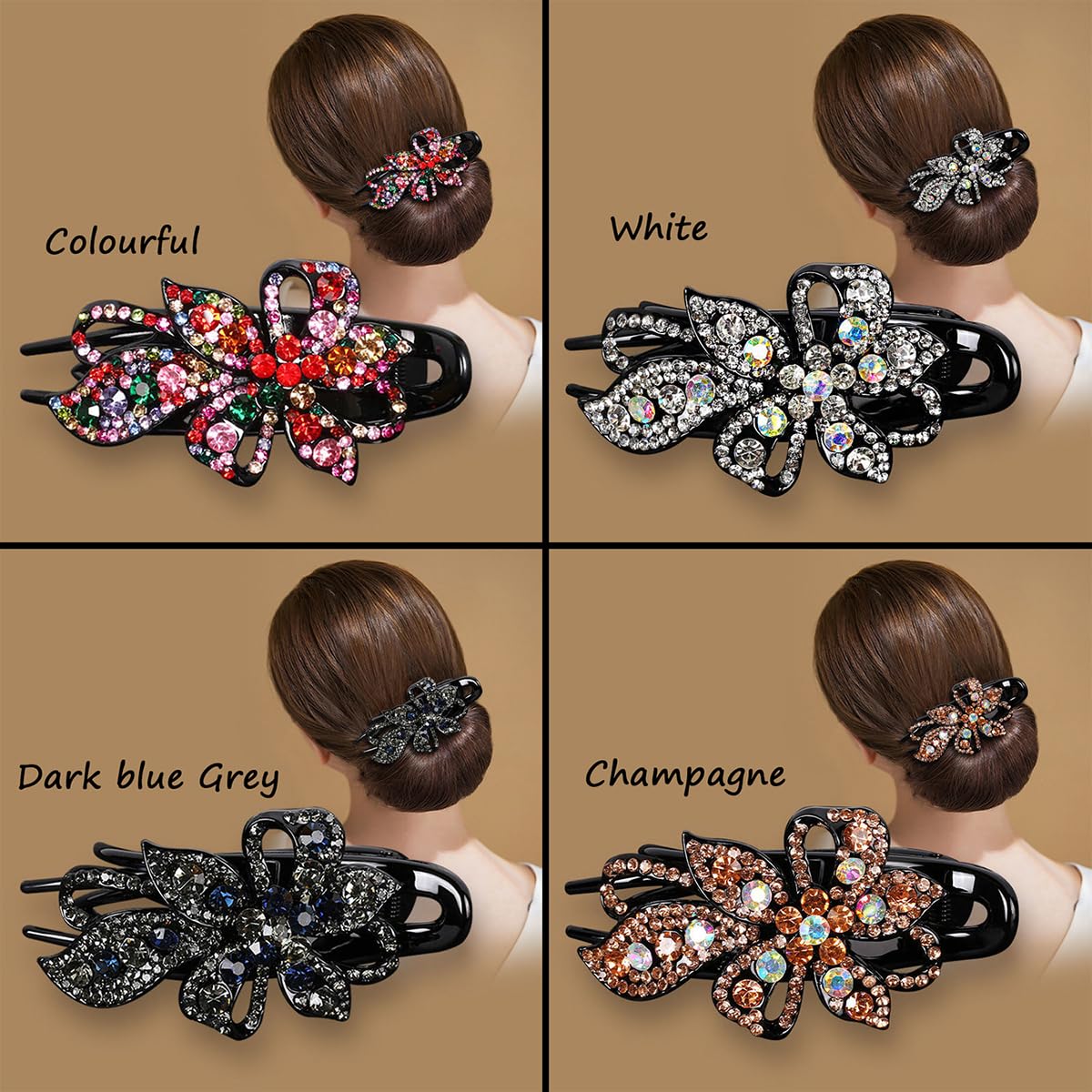 Yusier 4pcs Sparkling Rhinestone Duckbill Clips Decorative Hair Clips for Fine Hair Bling Crystal Prom Barrettes Diamond Hair Clips with Flower Hair Beauty & Personal Care Yusier