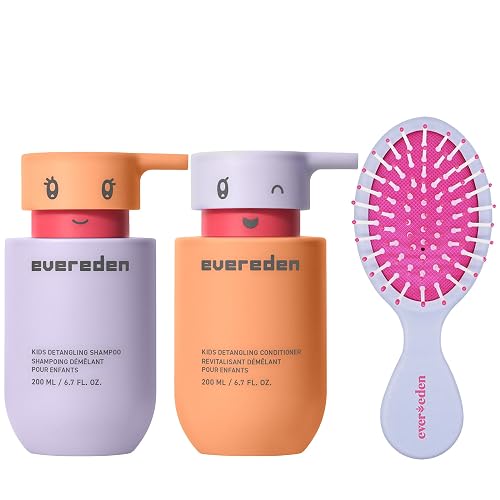 Evereden Happy Hair Duo for Kids: Vegan Shampoo and Conditioner Set with Detangler Brush - Strengthens & Smooths All Hair Types Beauty & Personal Care Evereden