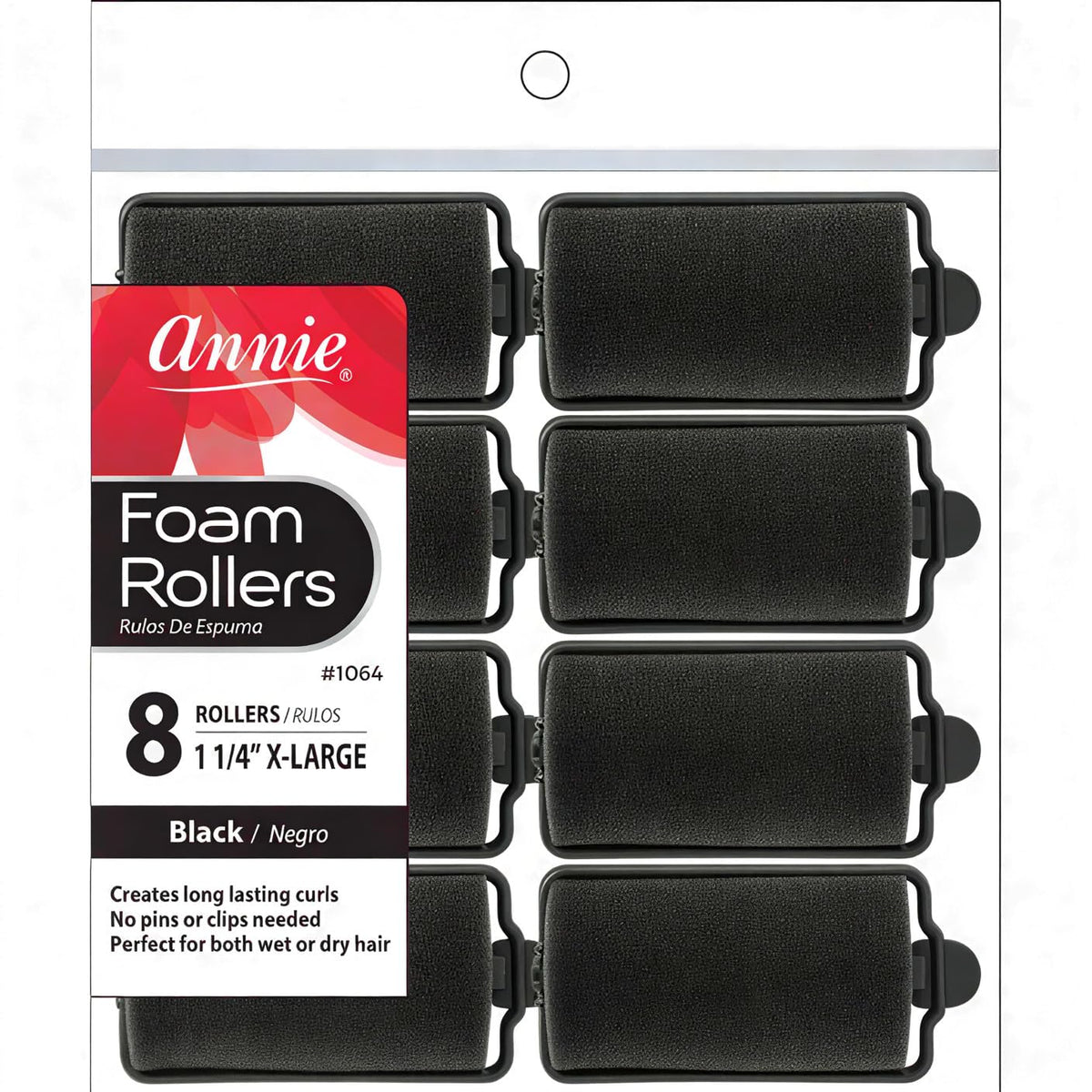 Annie Foam Hair Rollers 1.25 Inch X-Large, 8 Count Soft Sponge Curlers for Heatless Curls, No Pins or Clips Needed, For Wet or Dry Hair, Tight Defined
