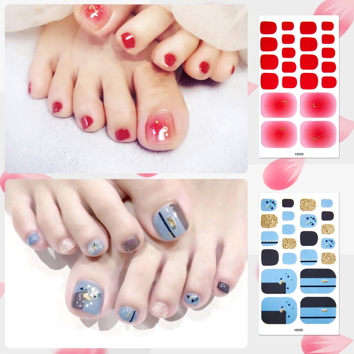 DANNEASY 20 Sheets Toe Nail Stickers Full Nail Wraps Self Adhesive Toenail Polish Strips Toes Nail Stickers Toenail Stickers Polish Manicure Sticker Beauty & Personal Care DANNEASY