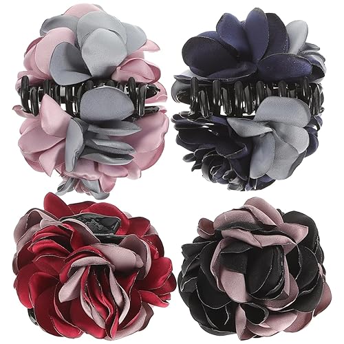Lurrose 4Pcs Ribbon Hair Claws Large Claw Clamps Rose Flower Bow Jaw Hair Clip Barrette Ponytail Holders for Girls Women Beauty & Personal Care Lurrose