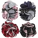 Lurrose 4Pcs Ribbon Hair Claws Large Claw Clamps Rose Flower Bow Jaw Hair Clip Barrette Ponytail Holders for Girls Women Beauty & Personal Care Lurrose