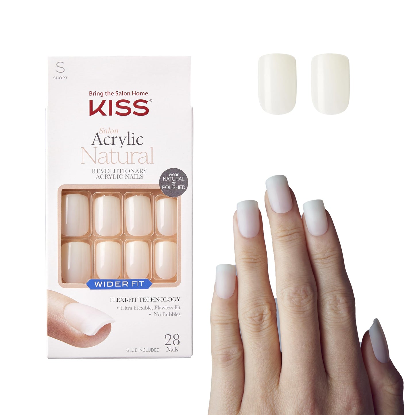 KISS Salon Acrylic Wider Fit Natural Fake Nails, ‘Rare’, 28 Acrylic-Infused, Bubble-Free, Flexible, Durable, False Glue-On Nails Beauty & Personal Care KISS