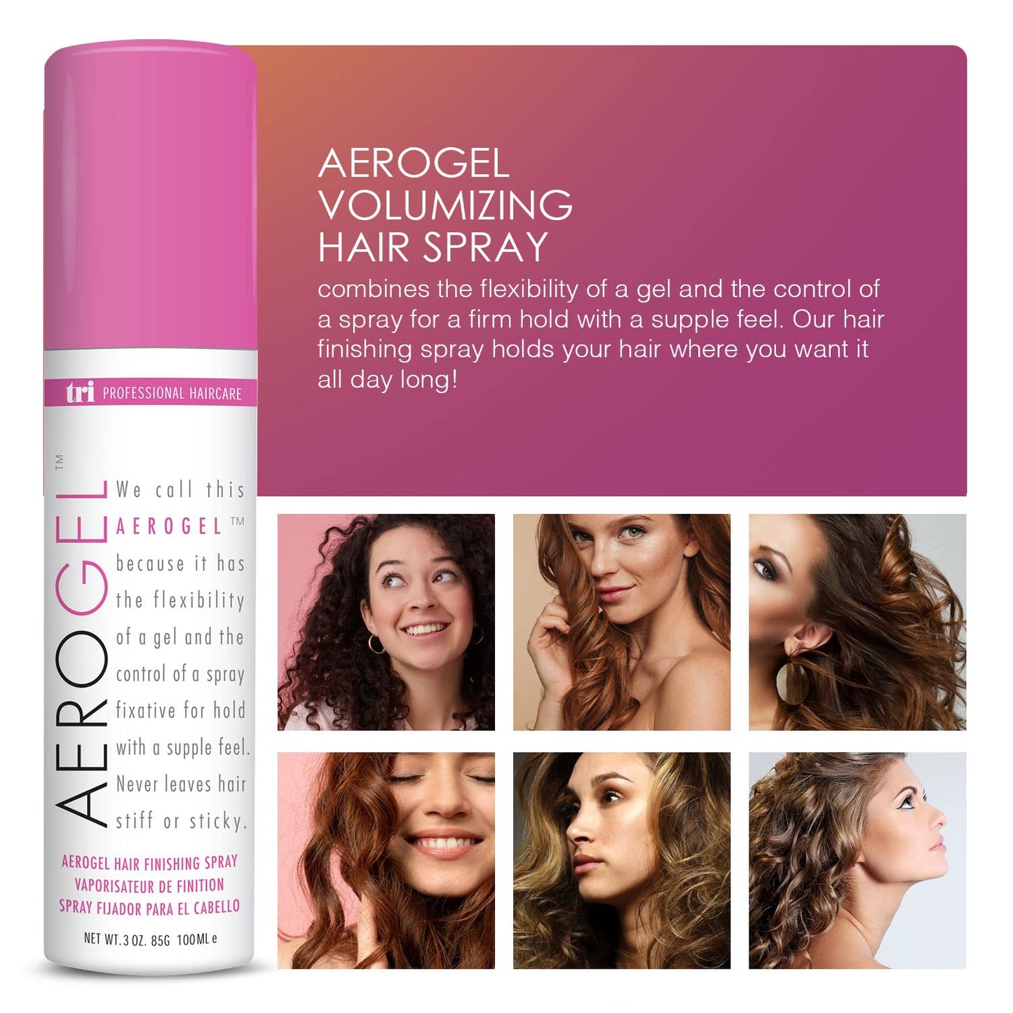 TRIDESIGN Aerogel Hairspray - Strong Hold Hair Finishing Spray for Volumizing & Control, Flexible Styling for All Hair Types, Non-Sticky and Scented Beauty & Personal Care TRIDESIGN