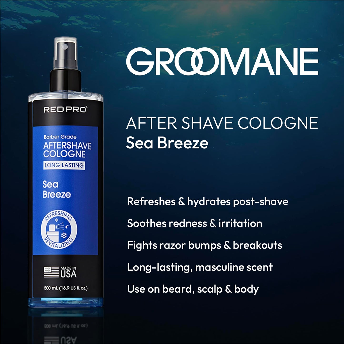 RED Pro GROOMANE Cooling Aftershave Cologne for Men, Barber-Grade Post-Shave Splash, Long-Lasting Scent, Soothes with Aloe, Fast-Drying, Tone Skin Beauty and Personal Care RED Pro