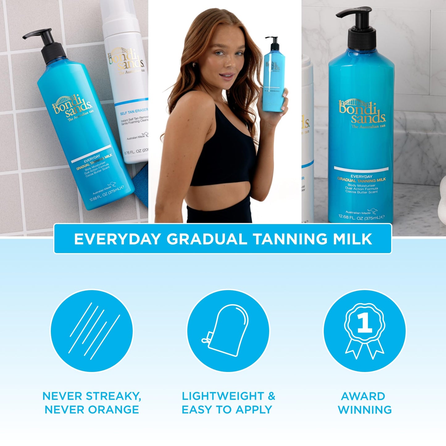 Bondi Sands Everyday Gradual Tanning Milk | Long-lasting, Tanning Body Moisturizer Enriched With Aloe Vera and Vitamin E for Glowing Skin, 12.68 Fl Oz Beauty & Personal Care Bondi Sands