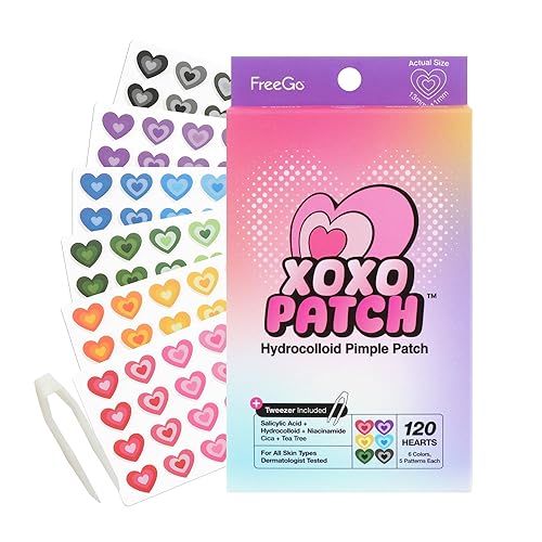 FreeGo XOXO Hydrocolloid Pimple Patch 120 Counts | Cute Colorful Heart Shape | Salicylic Acid, Niacinamide, CICA, Tea Tree | Made in Korea Beauty & Personal Care FreeGo