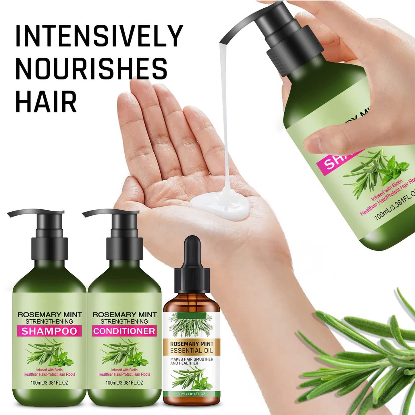 Rosemary Mint Hair Care Shampoo & Conditioner Set, Hair Growth Shampoo, Conditioner, Oil for Gentle Cleansing,Moisture Repair,Frizz Control,Shine Beauty & Personal Care TUOSHITONG