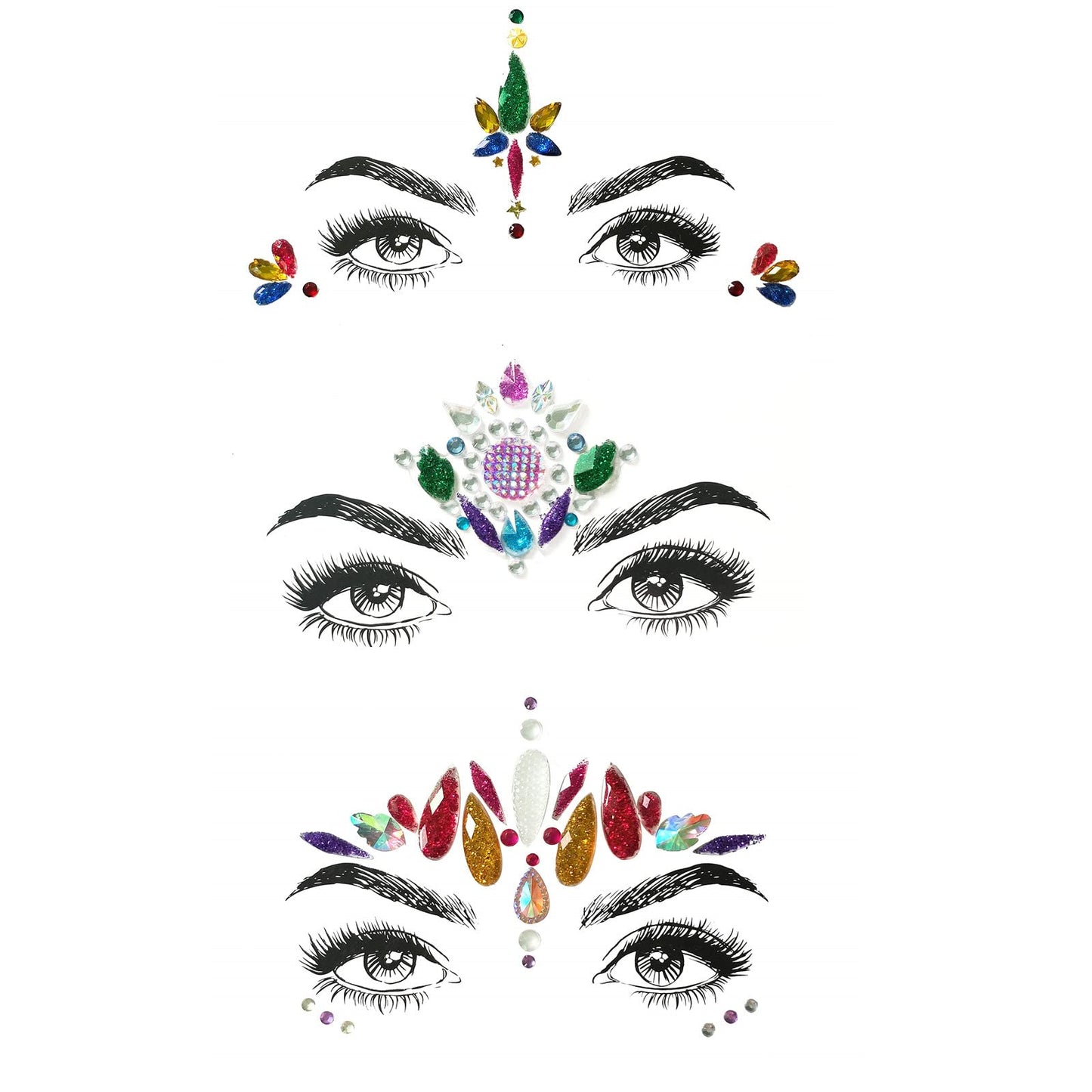 Christmas Face Gems,3PCS Crystal Body Glitter Face Stickers Festival Makeup Jewels Temporary Tattoo Glitter Rhinestone Adhesive for Face Eyes Body Beauty & Personal Care Cheeroyal