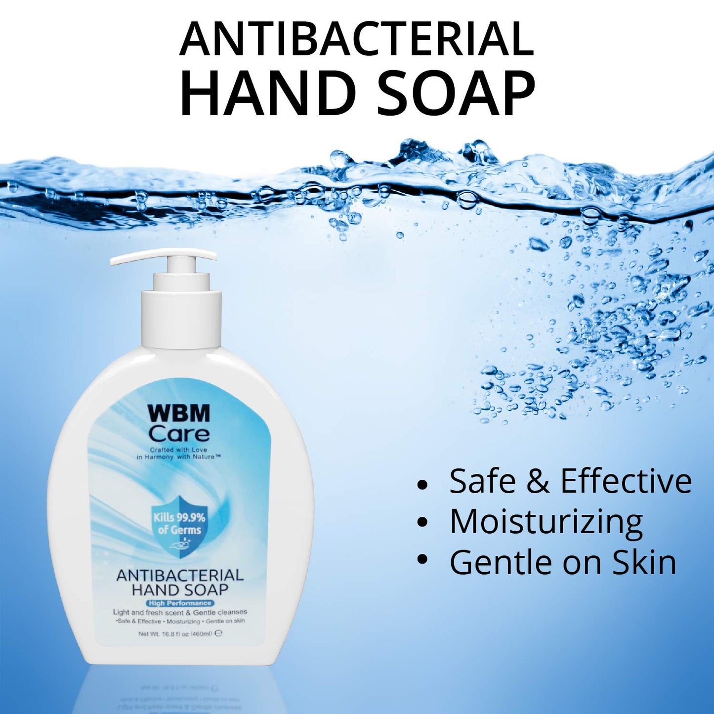 WBM Care Hand Soap, Crafted with Love in Harmony with Nature, Effective Cleanser with Light & Fresh Scent, Liquid Hand Soap - 16.8 fl oz/Each (Pack 1) Beauty & Personal Care WBM