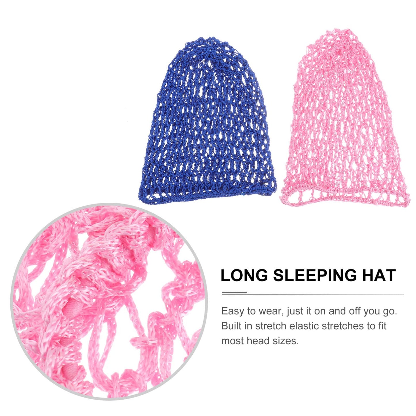 2pcs Crochet Hair Snood Long Hair Sleeping Cap Hair Net Hair Protector Handcraft (Royal Blue and Pink) Beauty and Personal Care Beaupretty