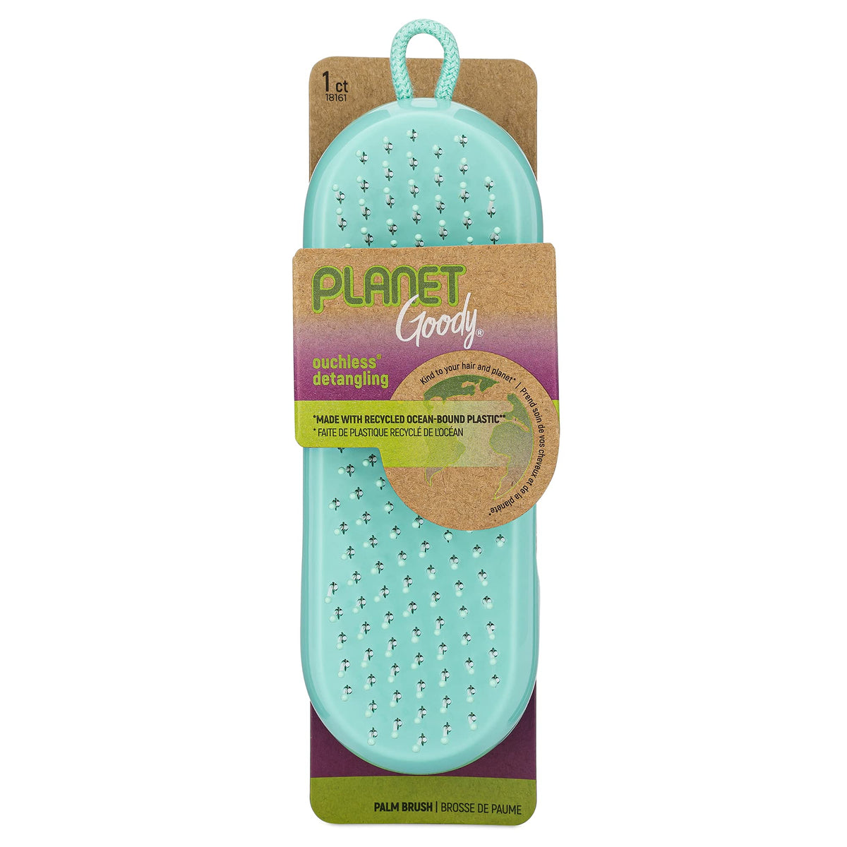 GOODY Planet Detangling Palm Hair Brush - Teal - Detangler Comb for Women,Men,and Kids - Wet or Dry - for Natural,Straight,Thick and Curly Hair - Made Beauty & Personal Care GOODY