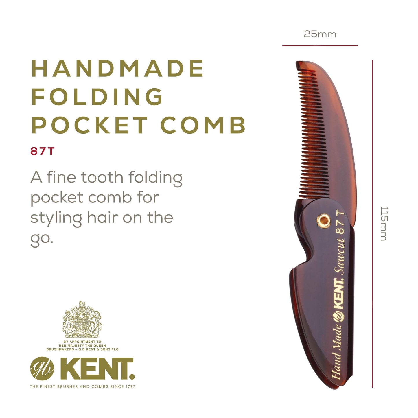 Kent 87T Handmade Folding Pocket Comb for Men, Fine Tooth Hair Comb Straightener for Everyday Grooming Styling Hair, Beard or Mustache, Use Dry or Beauty and Personal Care KENT