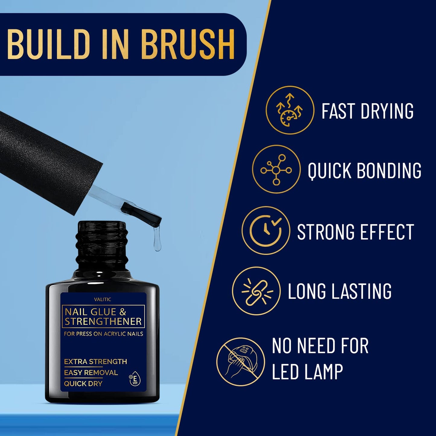 Valitic Strong Nail Glue and Strengthener for Acrylic and Press On Nails - Quick Dry Brush On Gel for Long Lasting Effect - Adhesive Nail Bond Beauty & Personal Care VALITIC