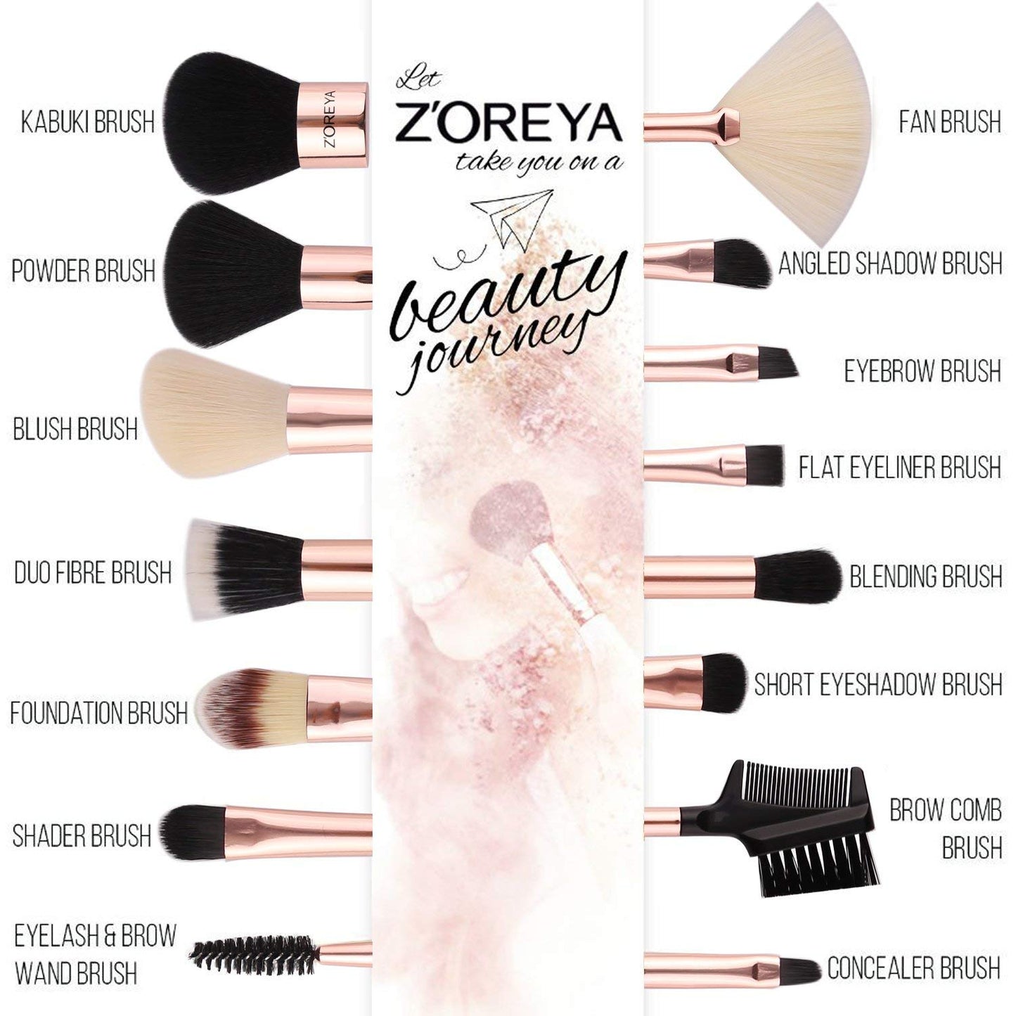 Z'OREYA Makeup Brushes Set,15pcs Rose Gold Luxury and Fashion Makeup Brushes,Professional Premium Synthetic Foundation Powder Concealers Eye Shadows Beauty & Personal Care Z'OREYA