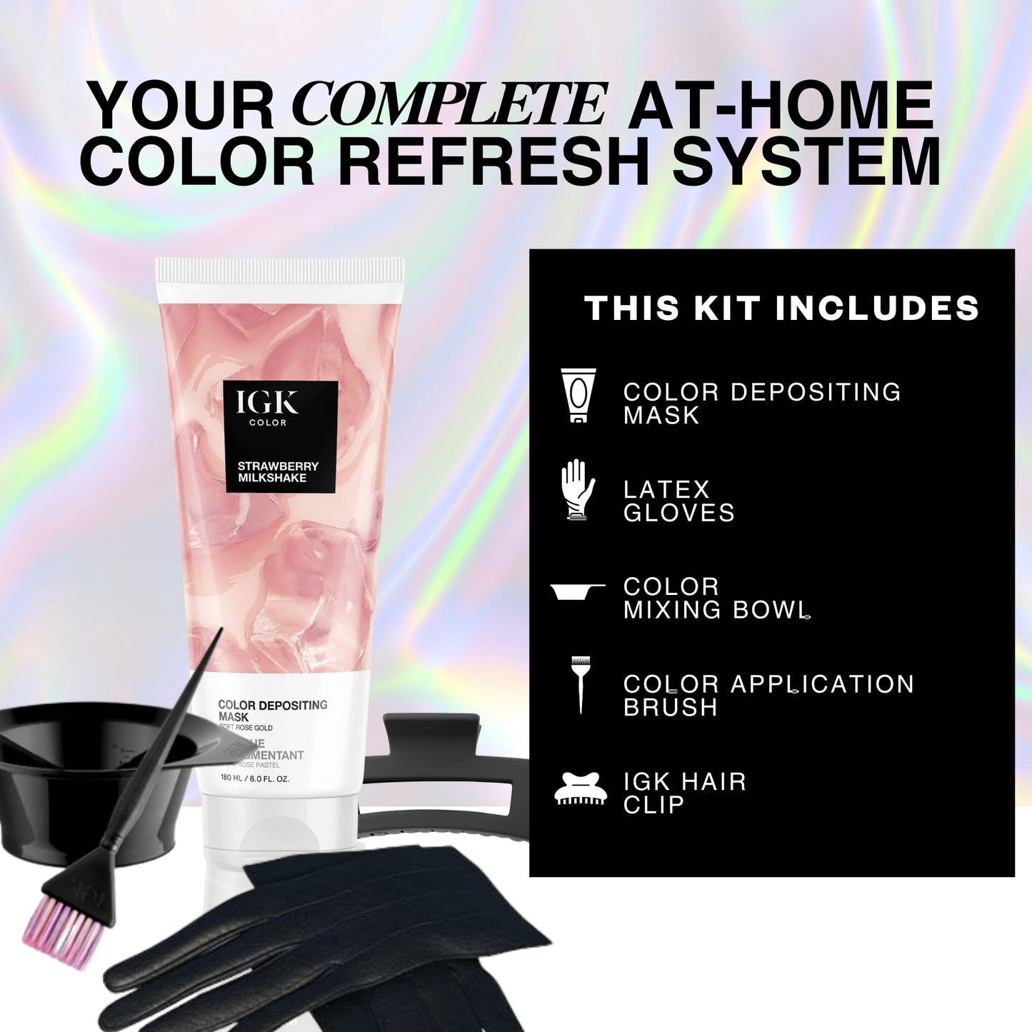 IGK Strawberry Milkshake | Soft Rose Gold Hair Gloss + Color Depositing Kit | Boost Shine, Enhance Pink Tones, Refresh Color | Semi Permanent At-Home Beauty & Personal Care IGK
