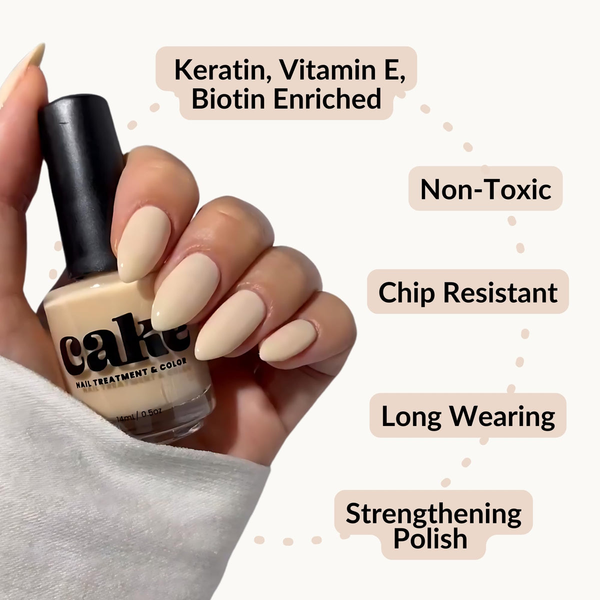 CAKE Non Toxic Fingernail Polish, Nail Strengthener and Growth, Nail Repair for Damaged Nails, Fingernail Polish, Natural Nail Polish Kit, Nail