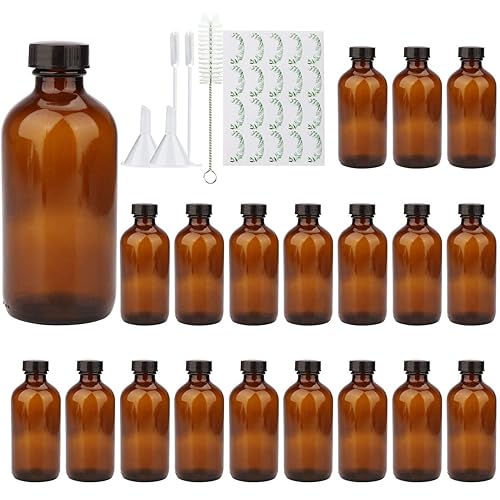 COMUDOT 8oz Durable Glass Bottle, Reusable Glass Bottles with Airtight Lid for Shampoo, Conditioner, Essential Oils, Set of 20 (Brown) Beauty & Personal Care COMUDOT