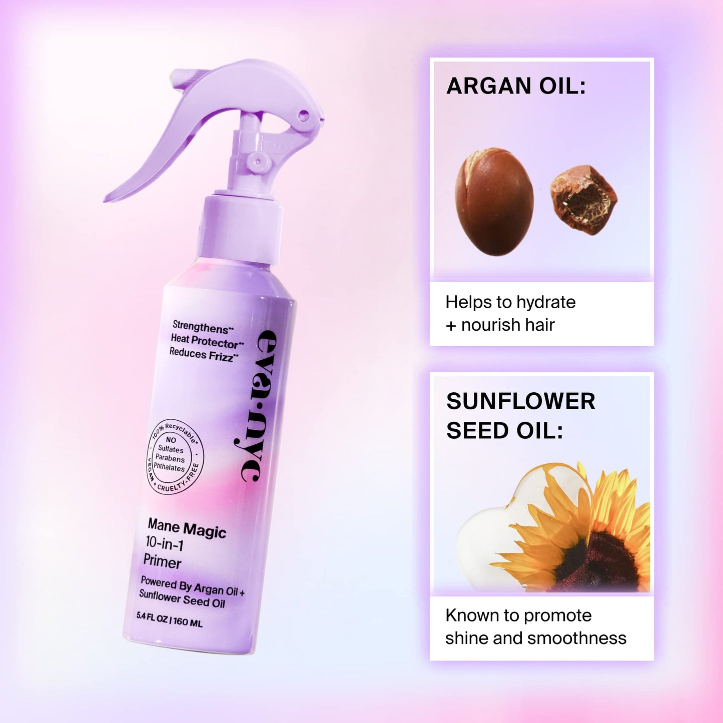 Eva NYC Mane Magic 10-in-1 Primer – Heat Protectant Spray with Argan & Sunflower Oil, Sulfate/Paraben Free Hair Care, 5.4 fl oz Beauty & Personal Care EVA·NYC