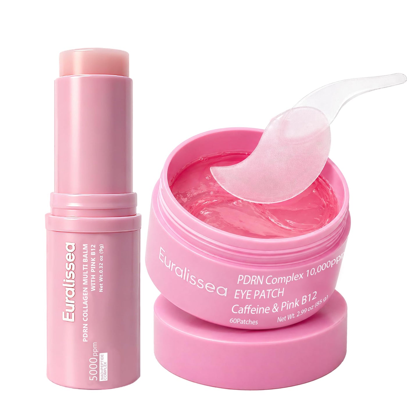 Euralissea PDRN Collagen Multi Balm Stick & Eye Patches Set, Pink B12 & Caffeine Under Eye Care, 0.32 Oz Balm + 60 Patches Beauty and Personal Care Euralissea Default Title