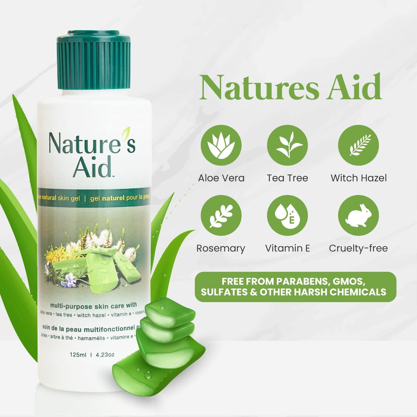 Natures Aid Original Skin Gel 125ml Award-Winning Multipurpose Formula Featuring Aloe Vera Gel Extract - 3X Factor. Works for After Sun Care, Dry Beauty & Personal Care Natures Aid