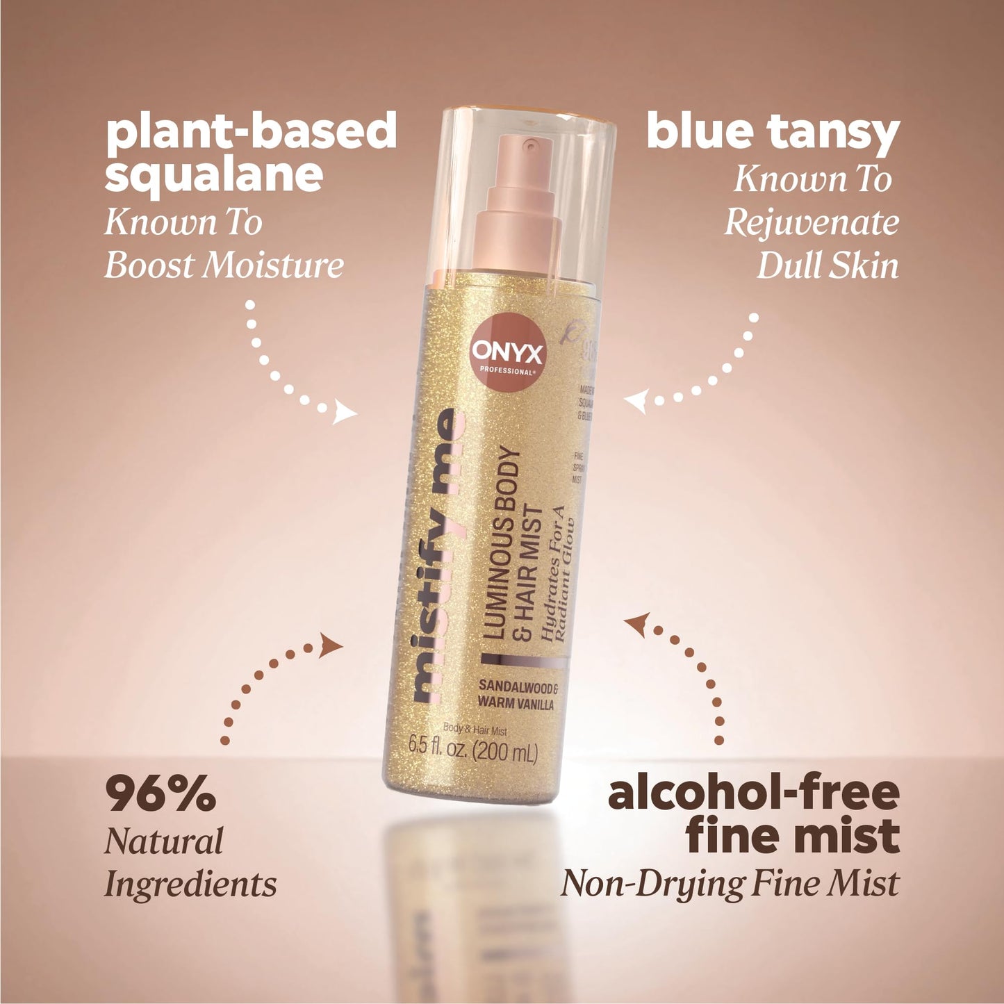 Onyx Professional Hydrating Shimmer Mist with Squalane & Blue Tansy, Sandalwood Vanilla, 6.5 fl oz, 2pk - Shimmer Hair and Body Mist Creates a Radiant Beauty & Personal Care Onyx Professional