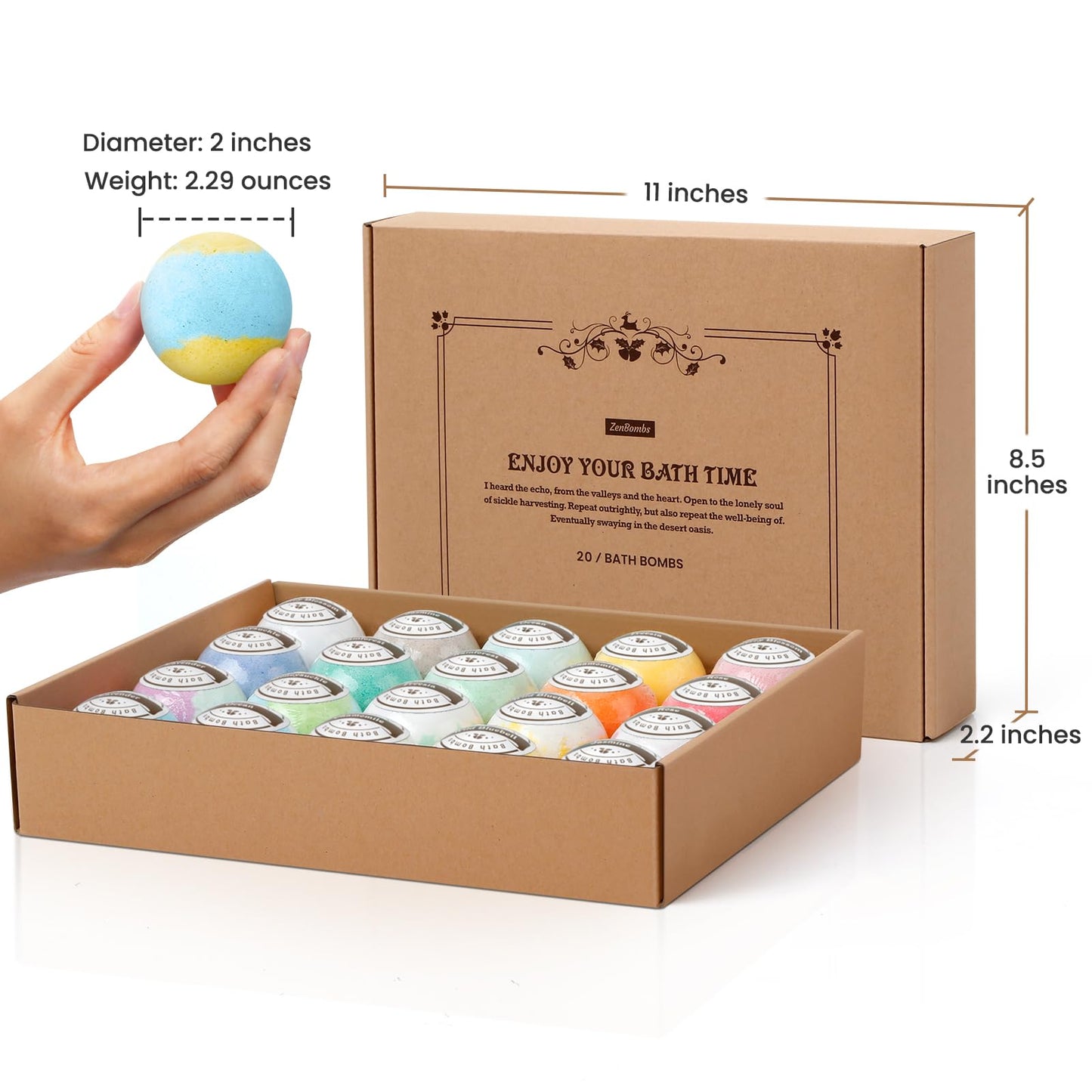 ZenBombs Bath Bombs Set, 20 pcs Natural Shea Butter & Safe Oil Bath Bomb for Skin Moisturizing, Handmade Bubble Bath & Fizzy, Ideal Presents for Women Beauty and Personal Care ZenBombs