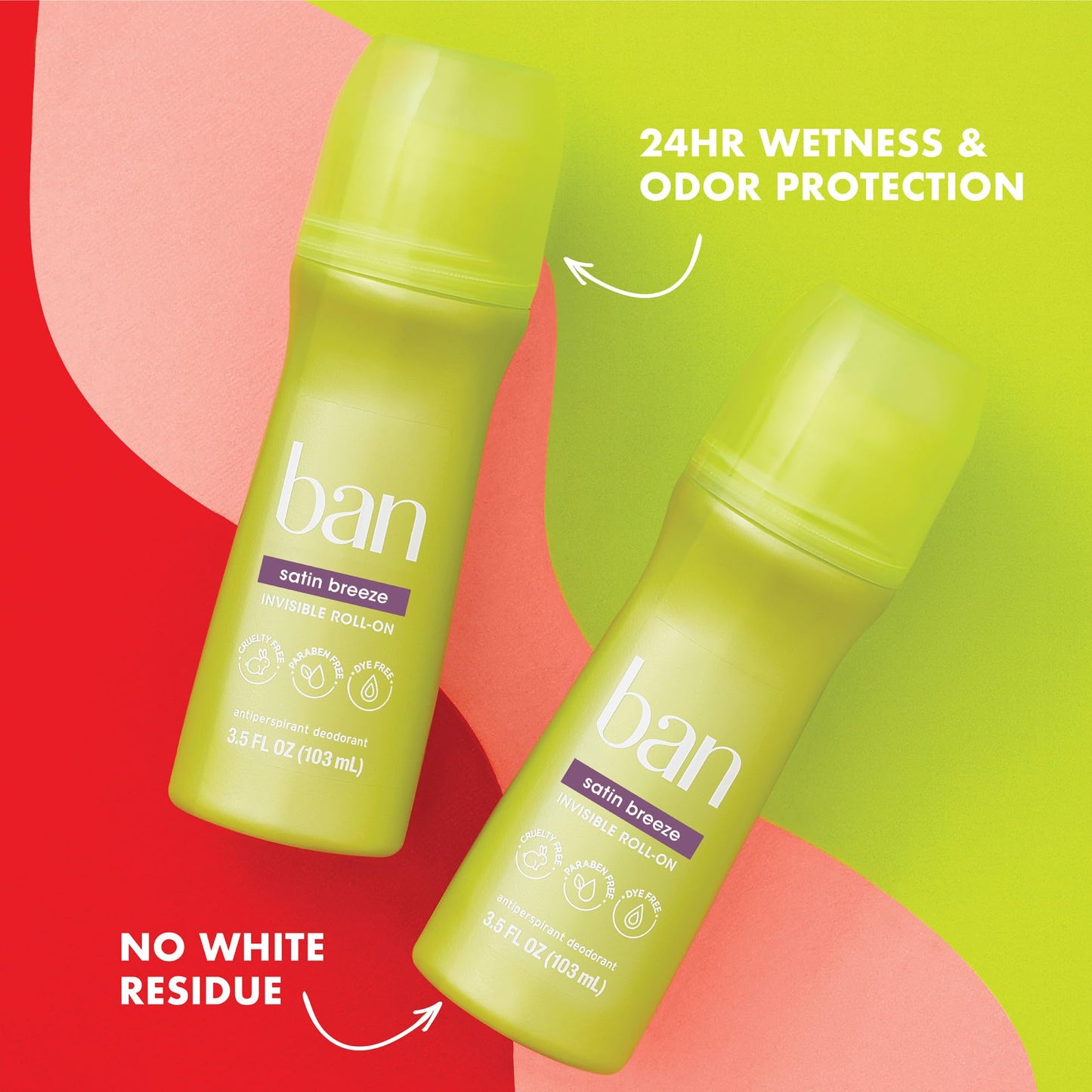 Ban Satin Breeze 24-hour Invisible Antiperspirant, Roll-on Deodorant for Women and Men, Underarm Wetness Protection, with Odor-fighting Ingredients Beauty and Personal Care Ban