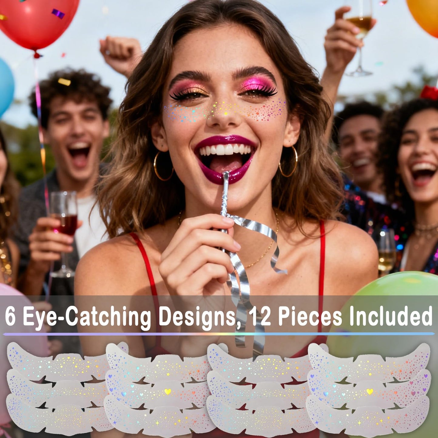 Glitter Freckles, Holographic Face and Body Glitter Tattoo Sparkle for Women Gold Glow Cosmetic Star Makeup Accessories for Festival Rave (12pcs Beauty & Personal Care Anmubag