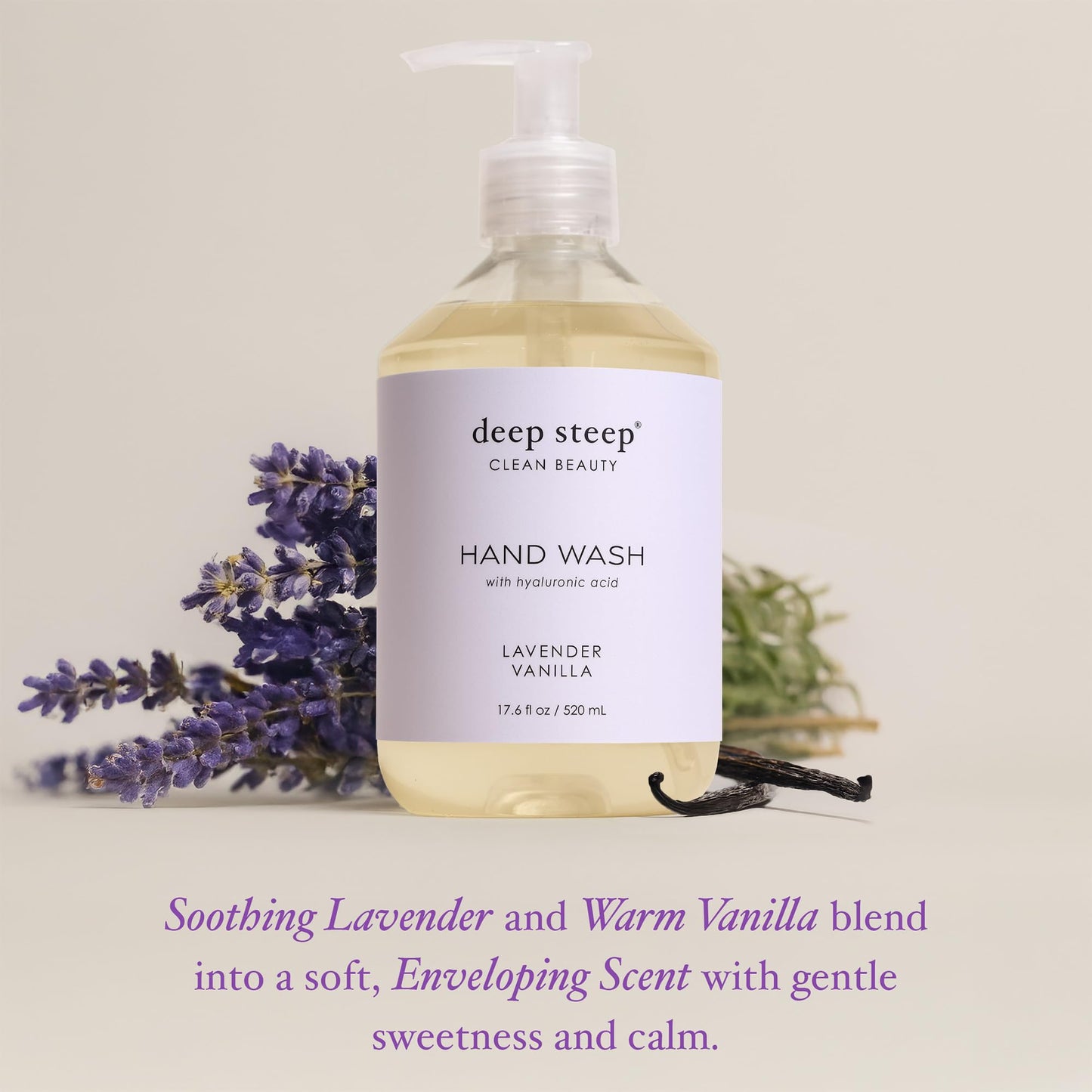 Deep Steep Liquid Hand Wash, Lavender Vanilla, 17.6 oz - Moisturizing Cleanser with Olive Oil, Aloe Vera, Glycerin & Hyaluronic Acid - Vegan, Clean Beauty & Personal Care Deep Steep