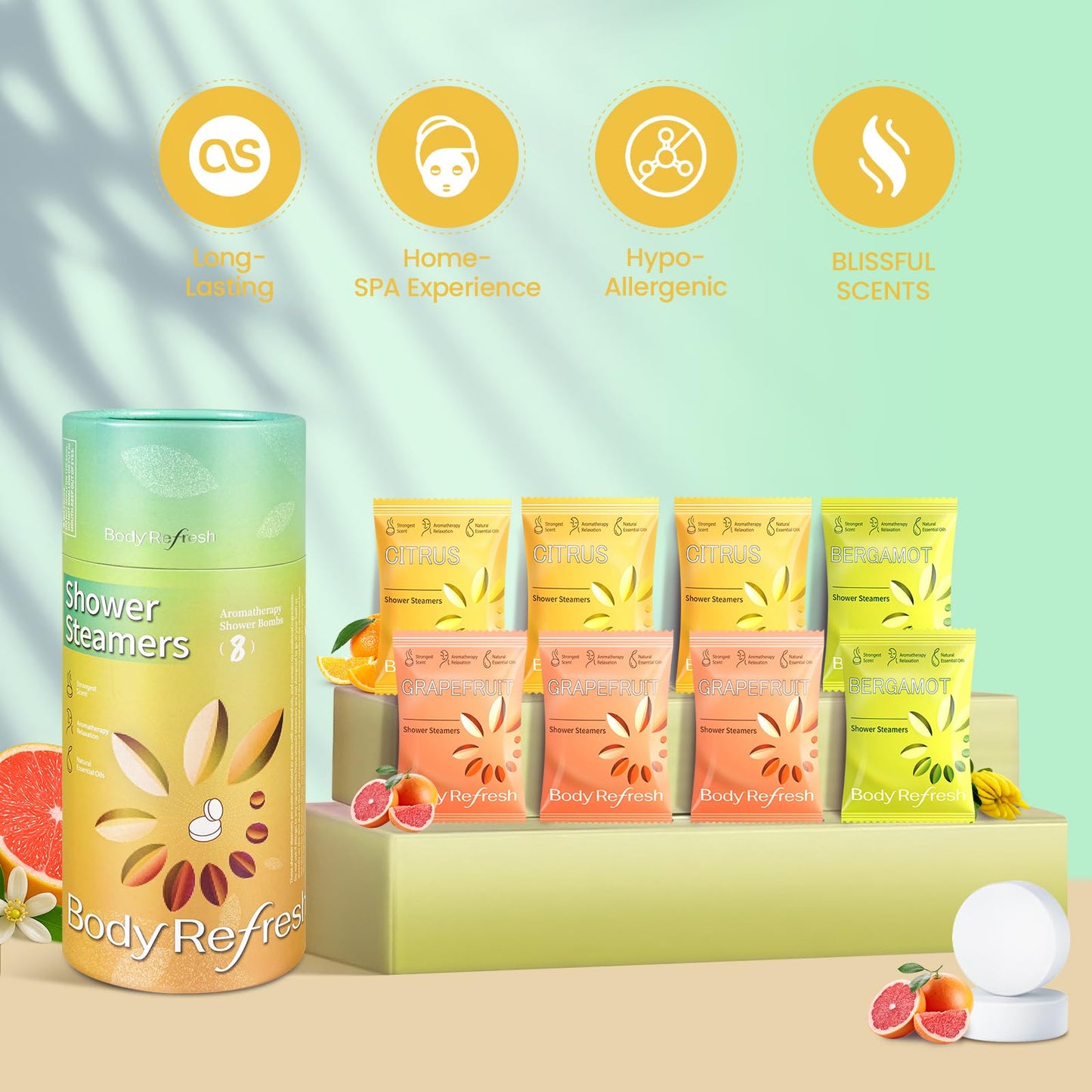 BodyRefresh Shower Steamers Aromatherapy 8 Pack - Shower Bombs for Stress Relief, Home Spa Self Care Relaxation, Spa Gifts for Women Mom Wife Sister Beauty and Personal Care BodyRefresh
