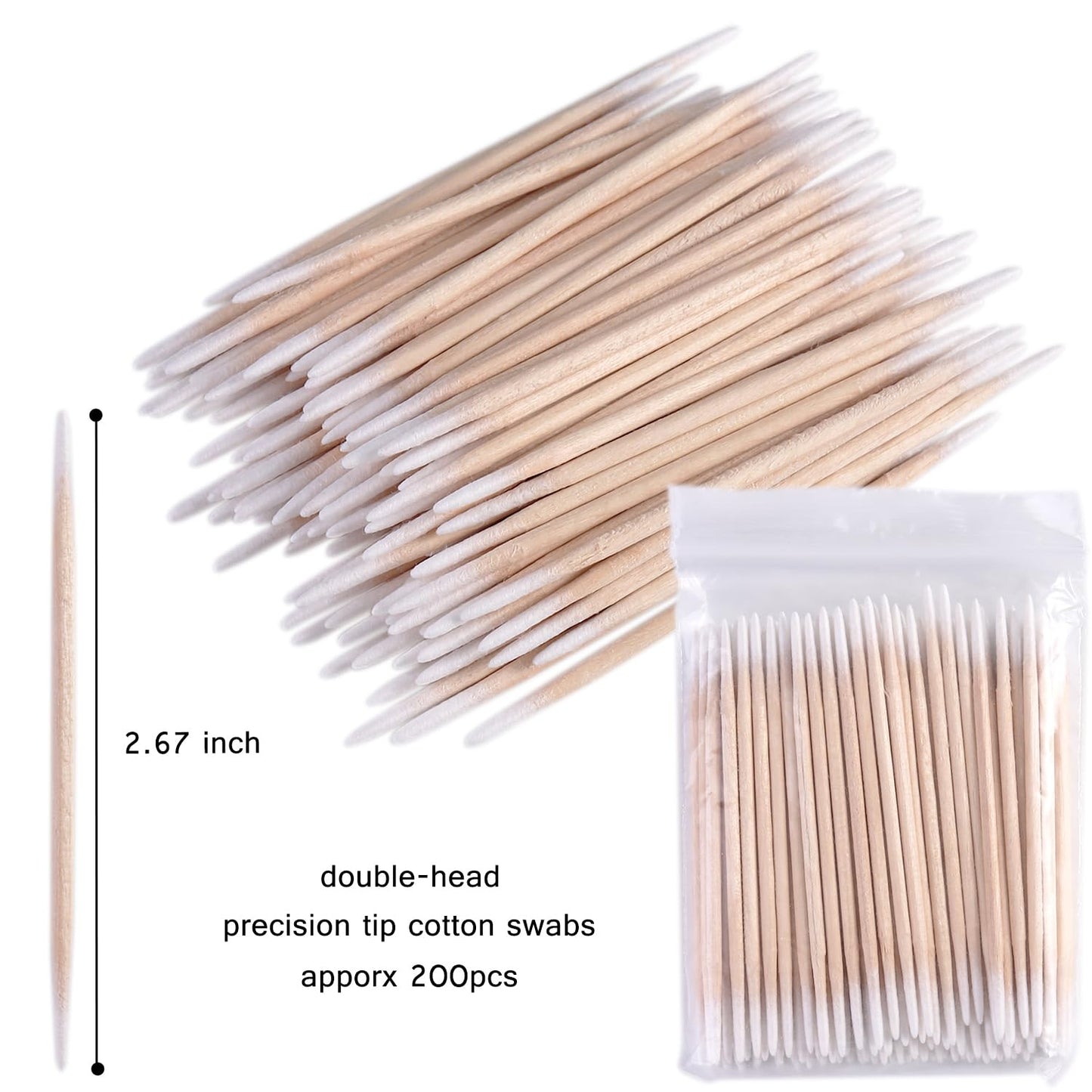 FSpronail 200pcs Pointed Tip Cotton Swabs, White Double-head Precision Microblading Cotton Swabs with Wooden Sticks Nail Polish Remover Pen Touch Up Beauty and Personal Care FSpronail